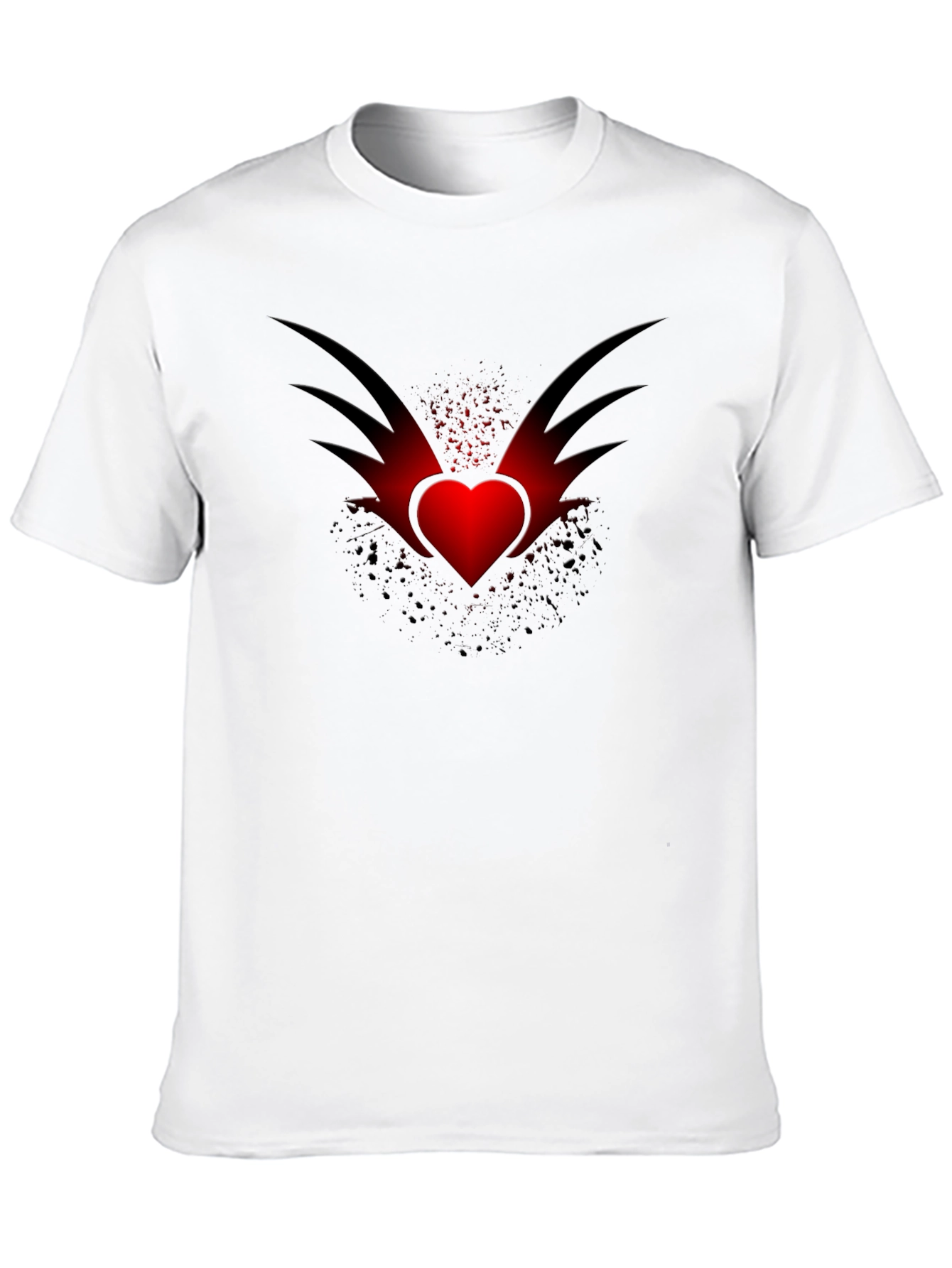 Mens Black T-Shirt with Winged Heart Graphic