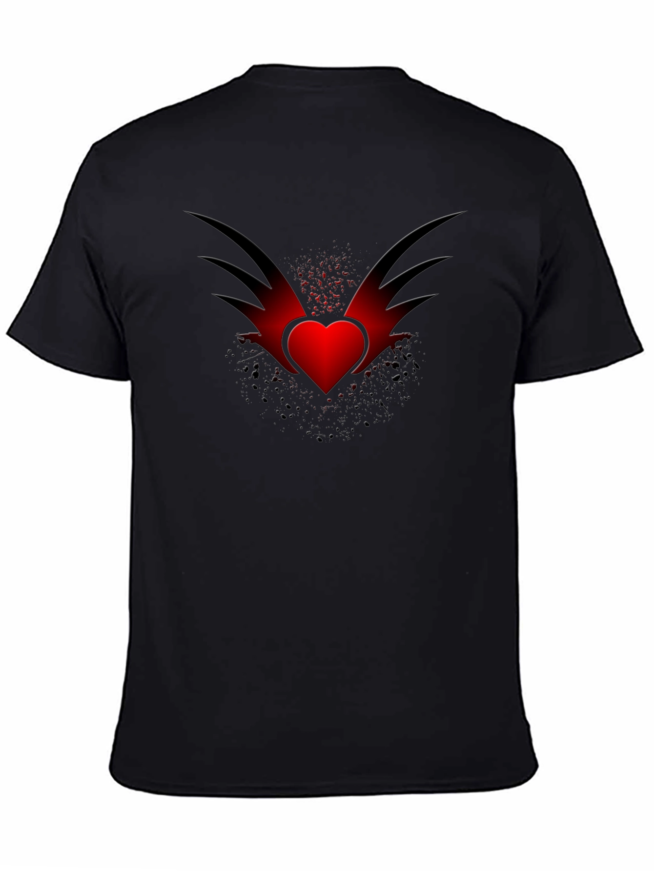 Mens Black T-Shirt with Winged Heart Graphic