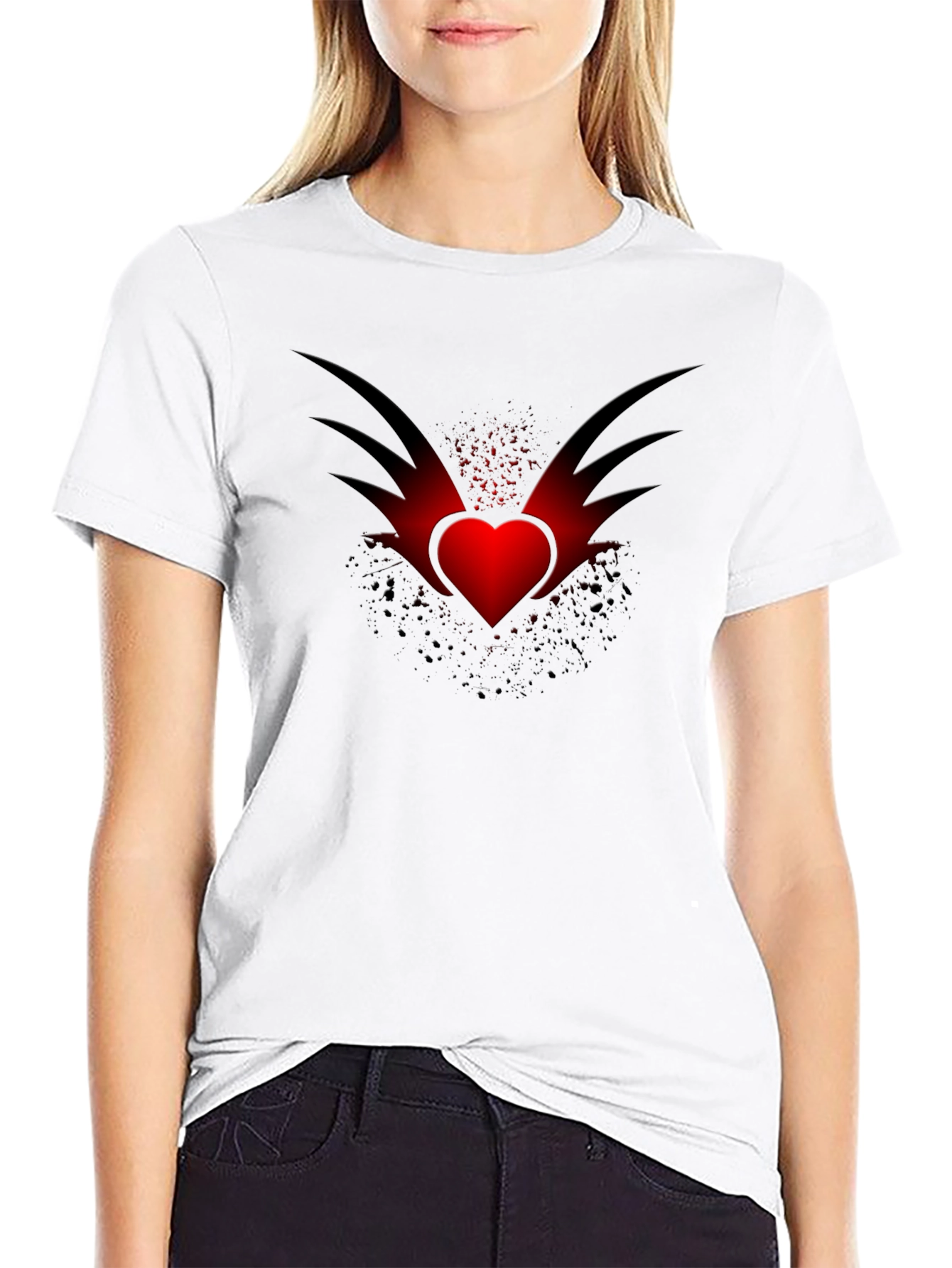 Mens Black T-Shirt with Winged Heart Graphic