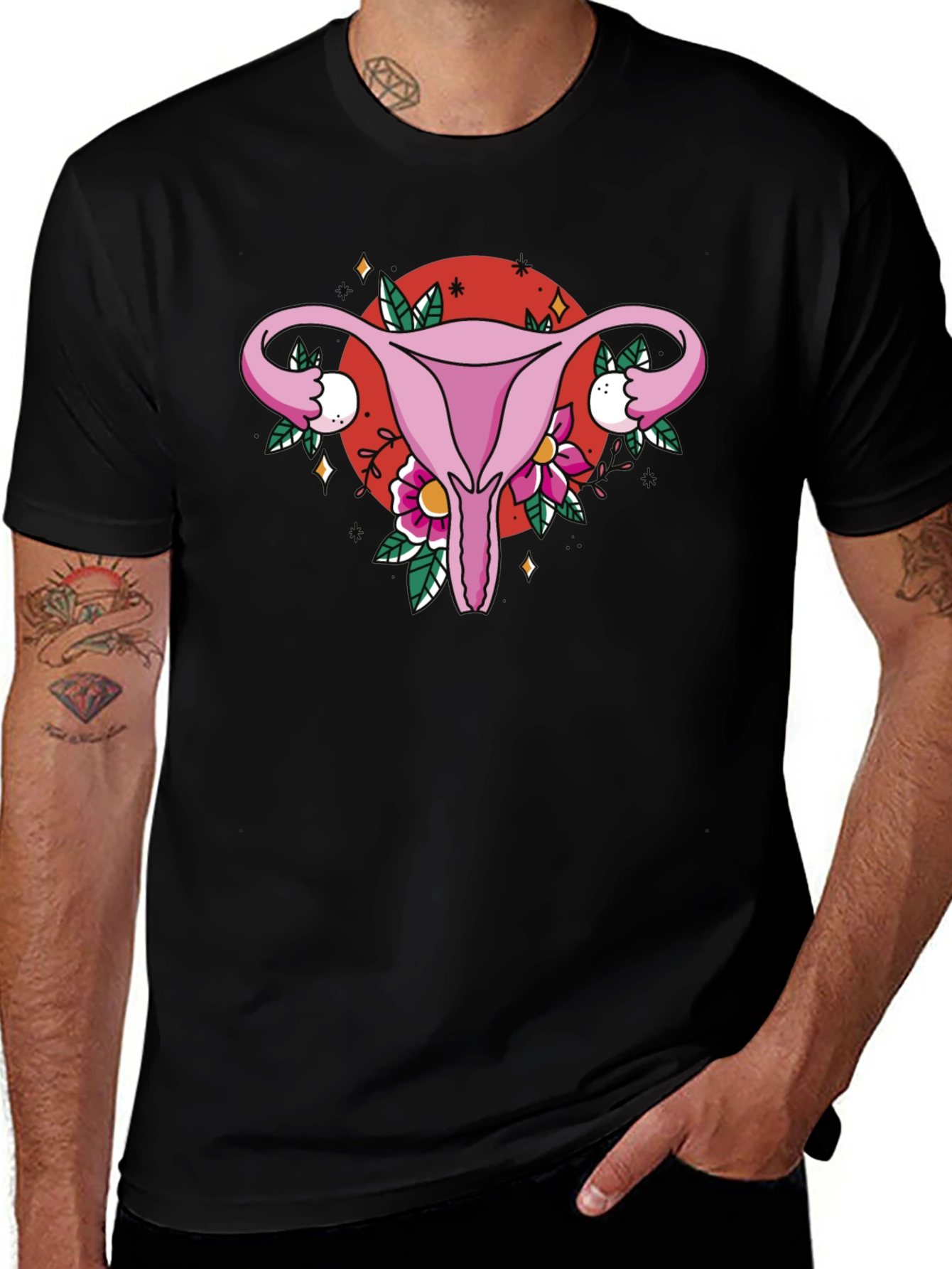 Uterus Floral Graphic Tee - Black Cotton T-Shirt