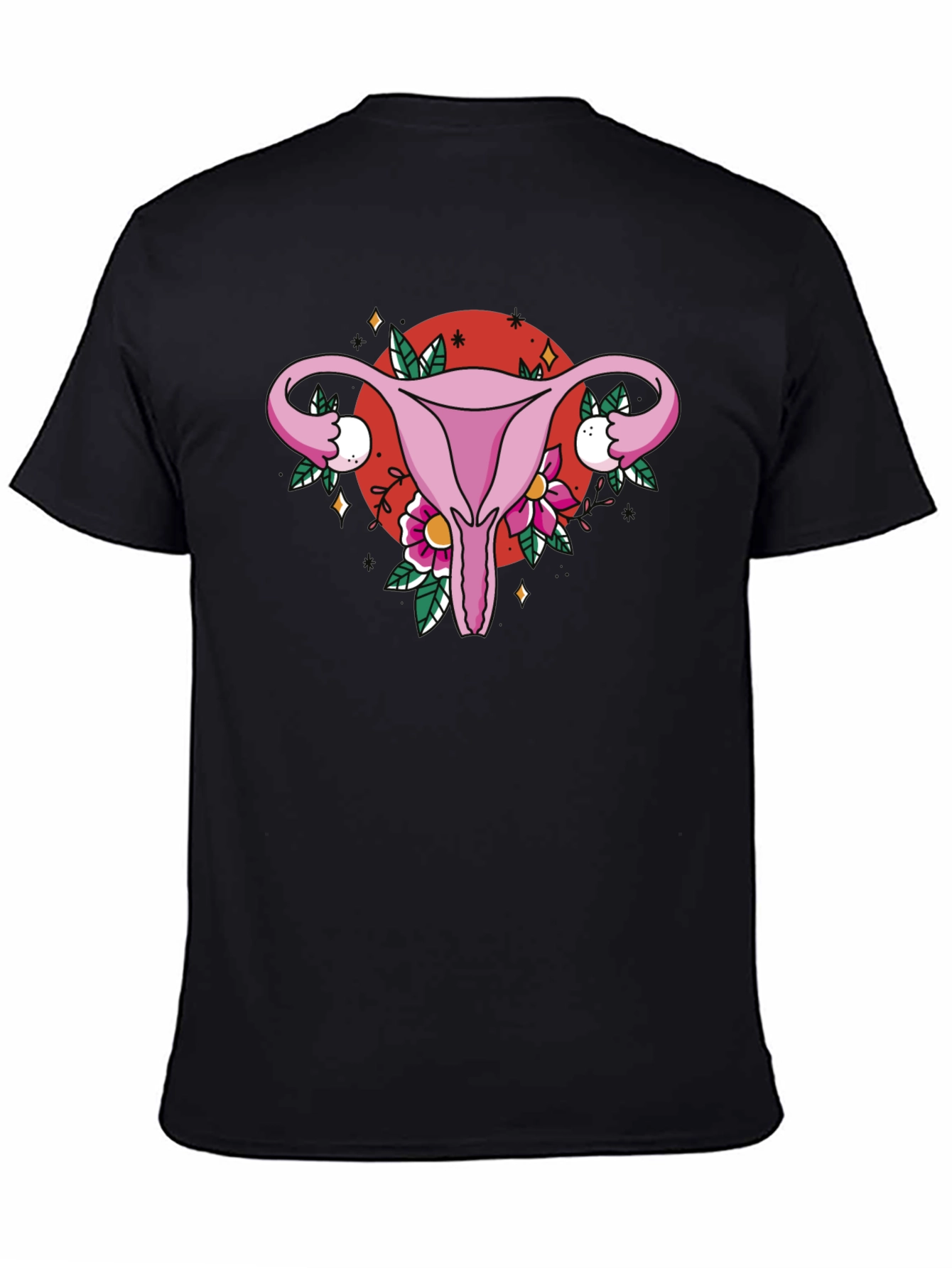 Uterus Floral Graphic Tee - Black Cotton T-Shirt