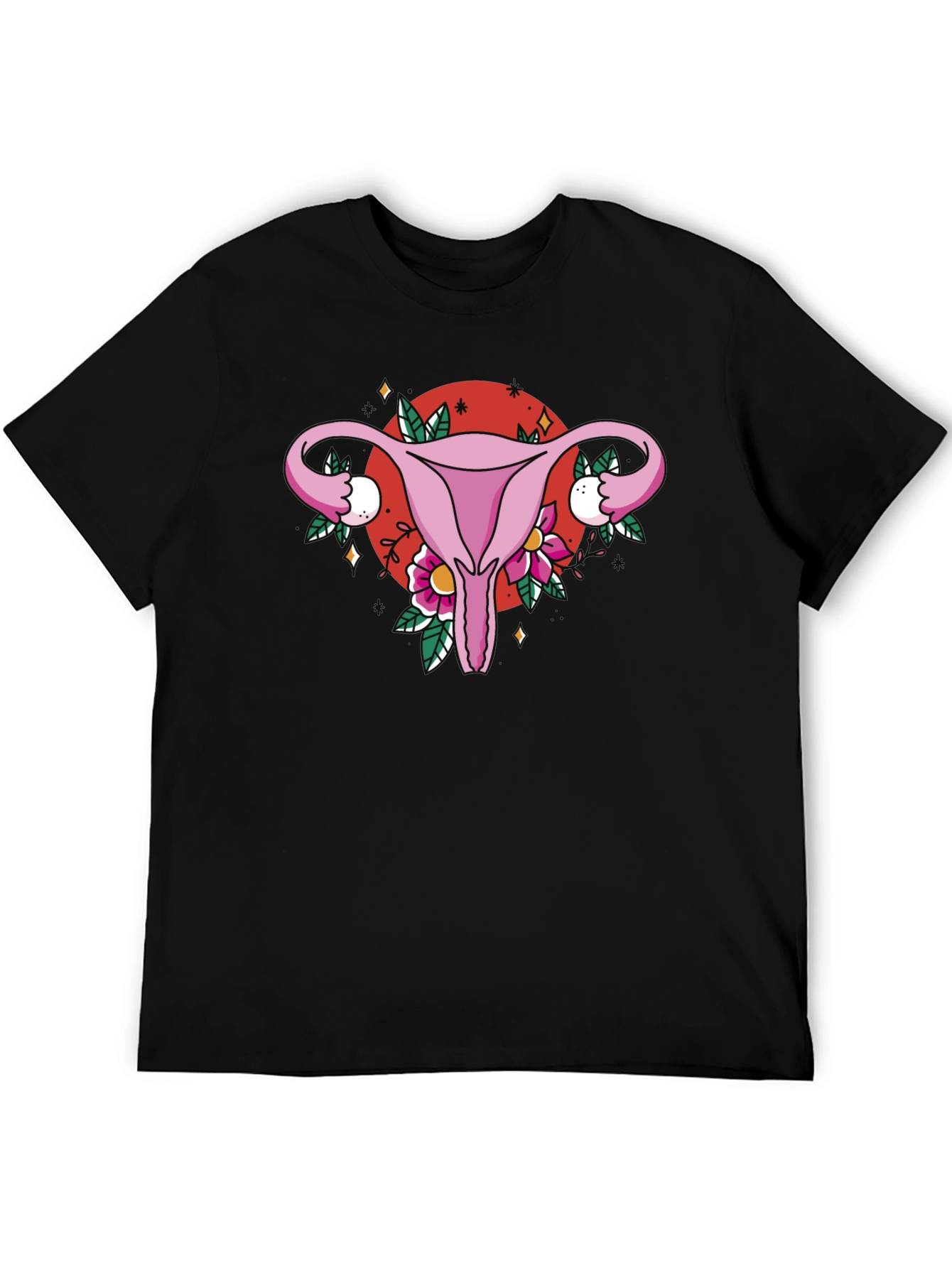 Uterus Floral Graphic Tee - Black Cotton T-Shirt