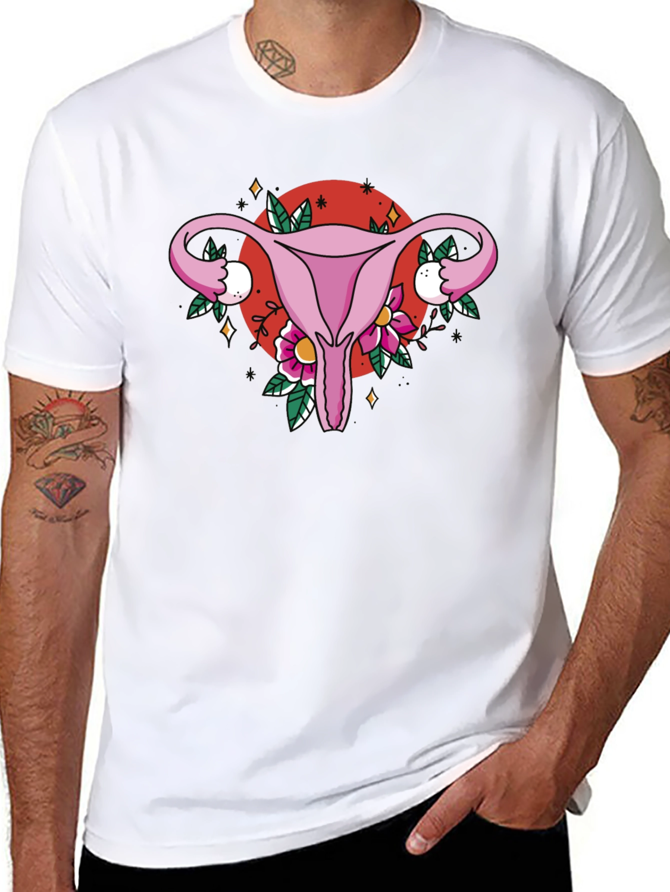 Uterus Floral Graphic Tee - Black Cotton T-Shirt