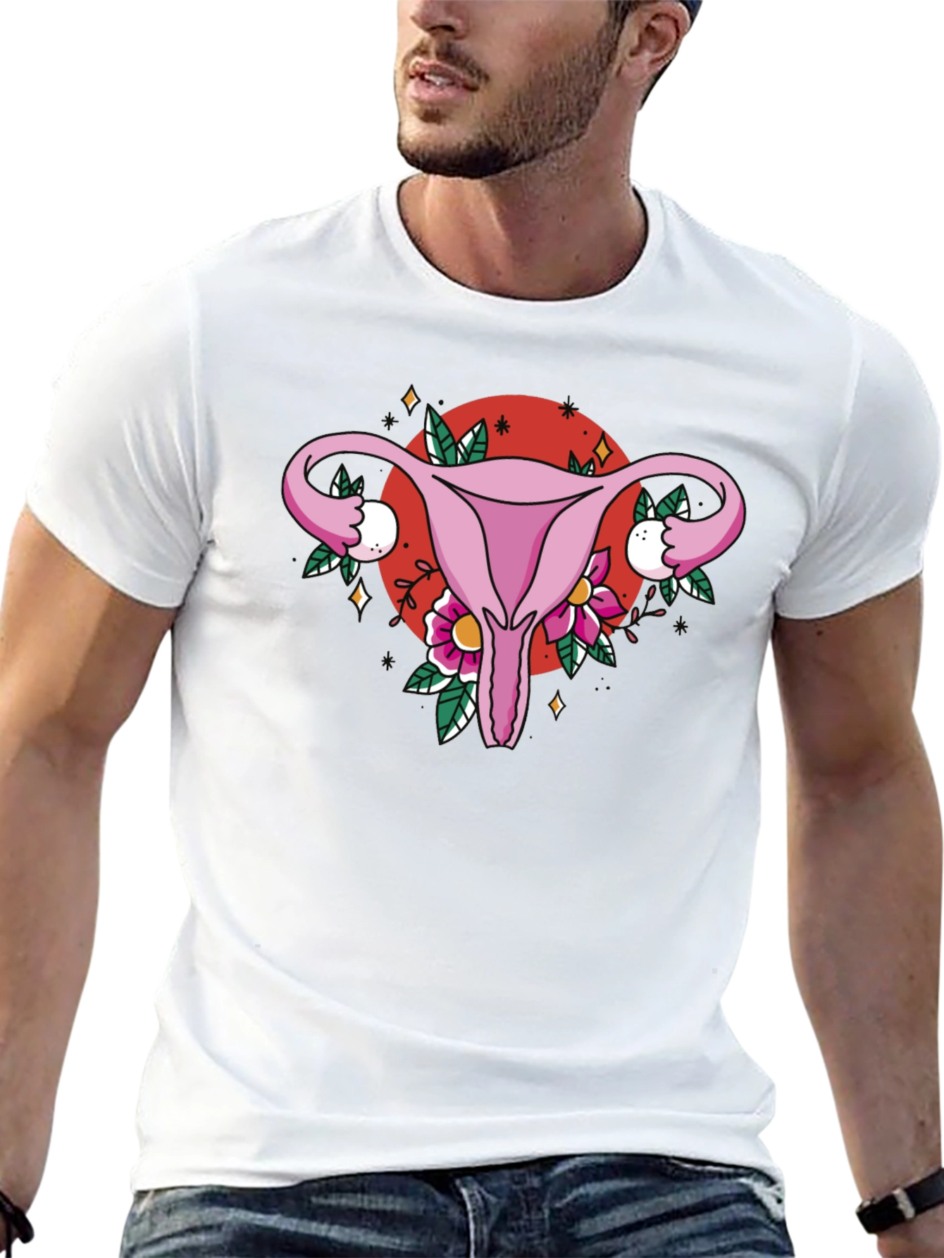 Uterus Floral Graphic Tee - Black Cotton T-Shirt