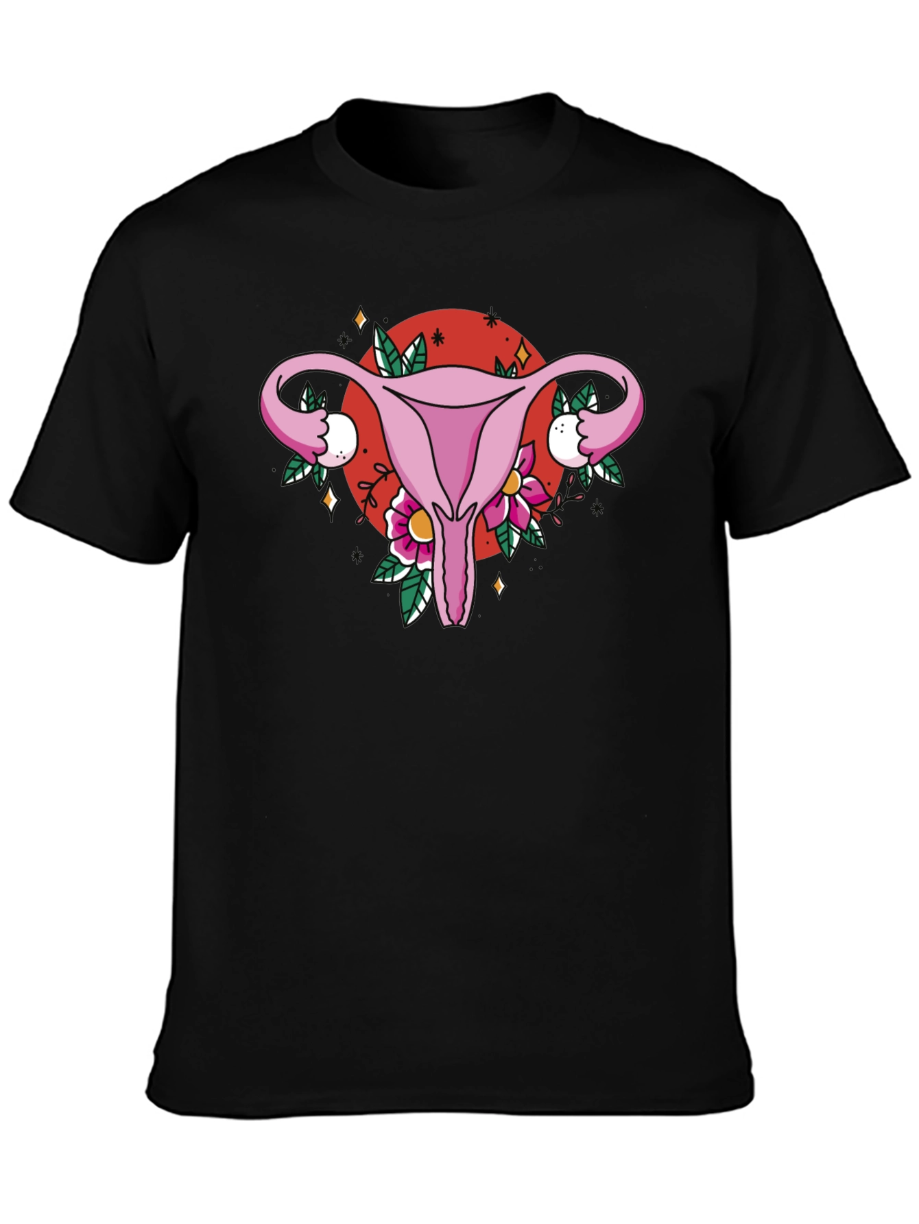 Uterus Floral Graphic Tee - Black Cotton T-Shirt