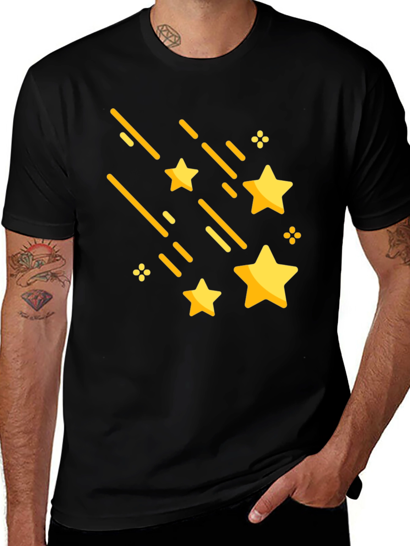 Shooting Stars Graphic Tee - Stylish Black Cotton T-Shirt