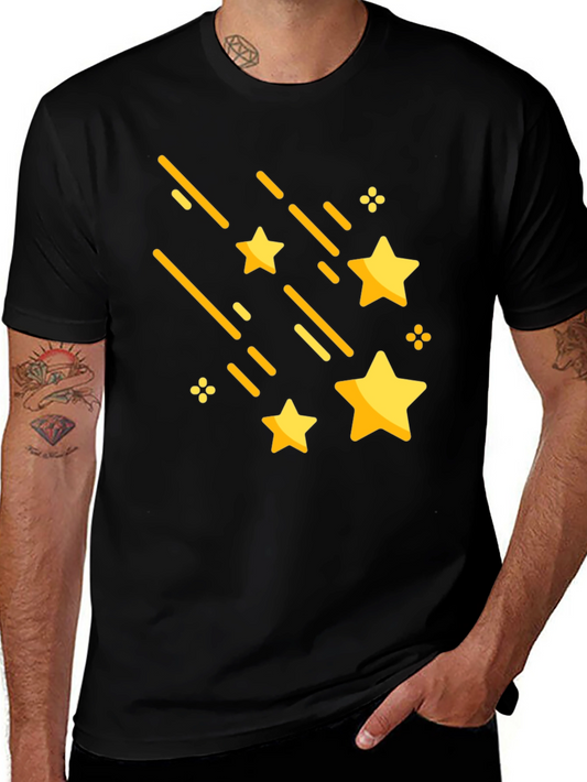 Shooting Stars Graphic Tee - Stylish Black Cotton T-Shirt