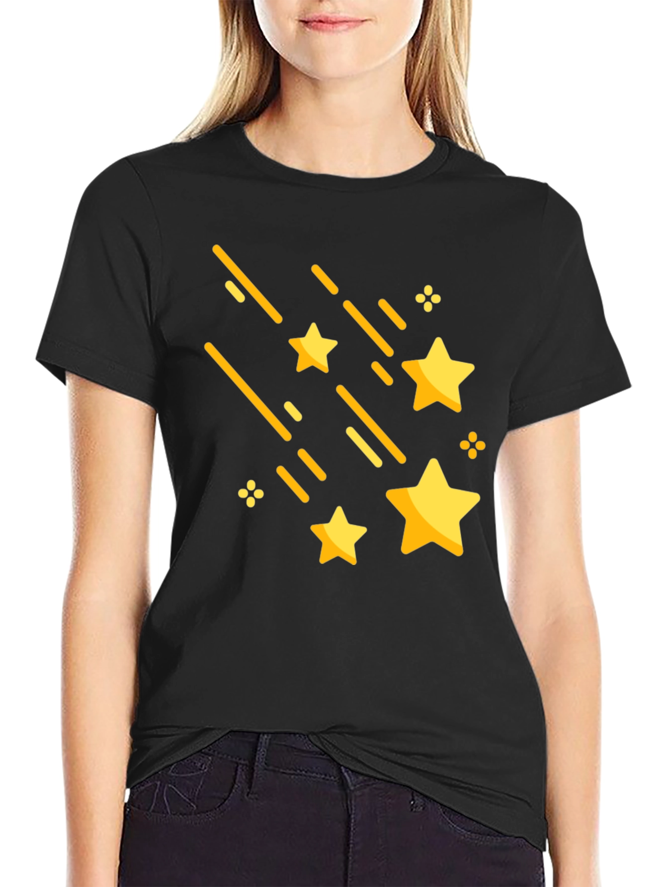 Shooting Stars Graphic Tee - Stylish Black Cotton T-Shirt