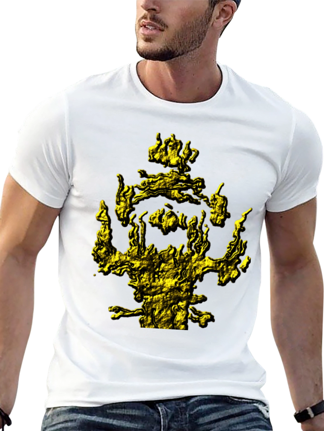 Mens Black T-Shirt with Abstract Gold Graphic Print