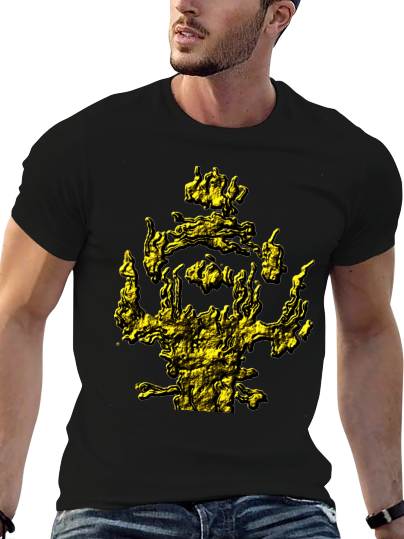 Mens Black T-Shirt with Abstract Gold Graphic Print