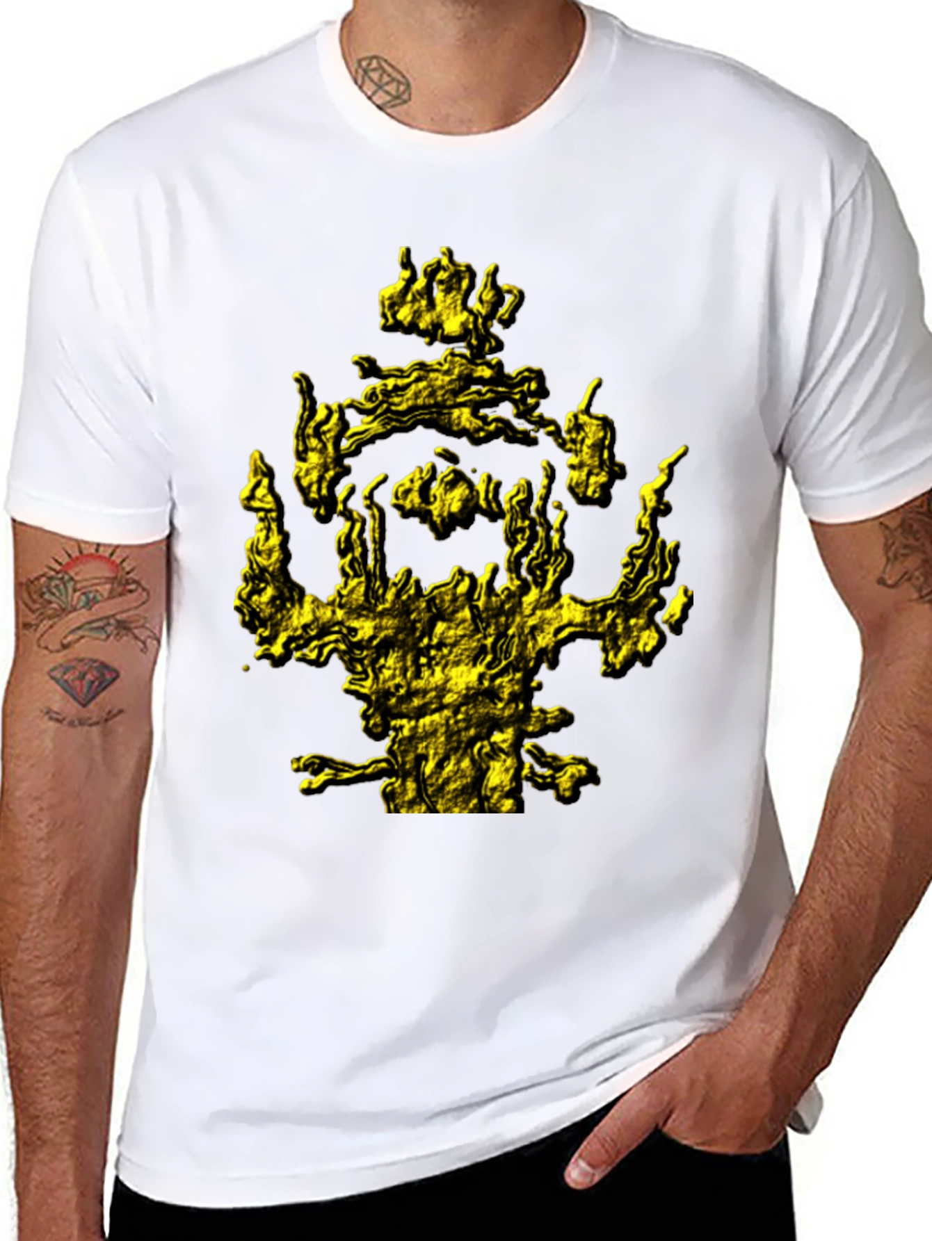 Mens Black T-Shirt with Abstract Gold Graphic Print