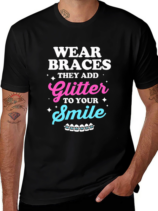 Wear Braces Glitter Smile Graphic Tee