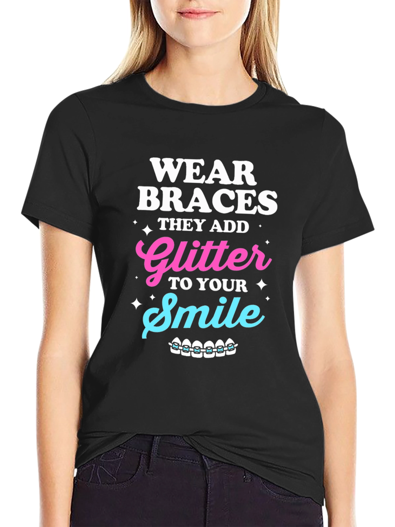 Wear Braces Glitter Smile Graphic Tee