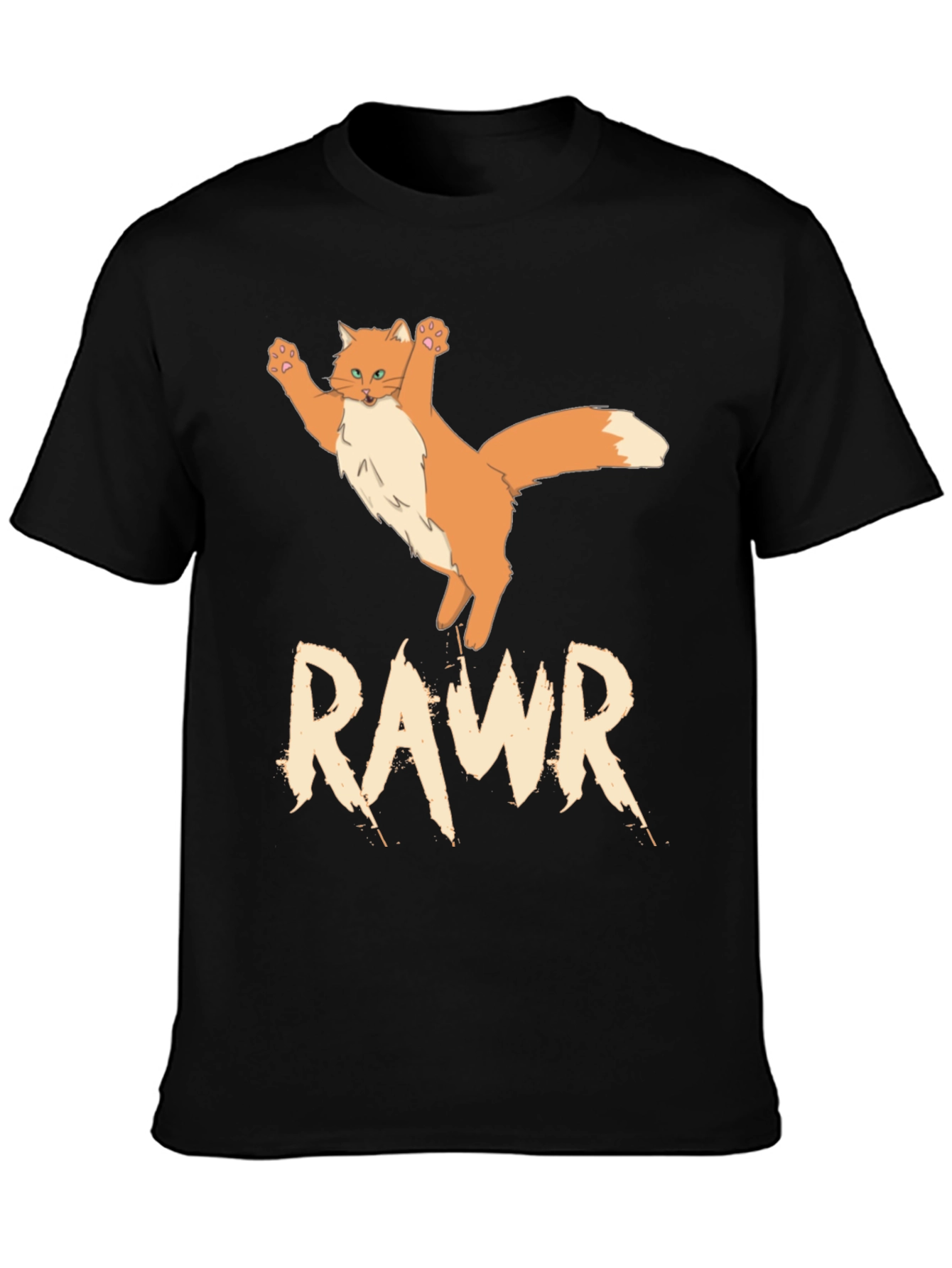 RAWR Cat Graphic Tee - Black Cotton T-Shirt