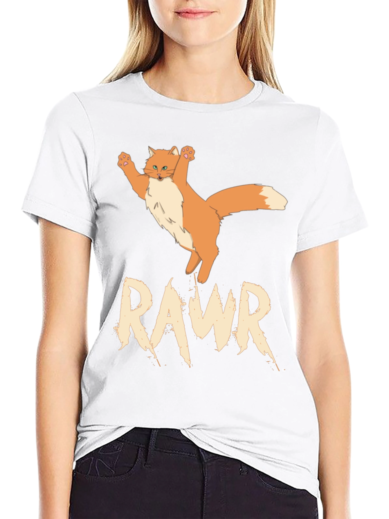 RAWR Cat Graphic Tee - Black Cotton T-Shirt