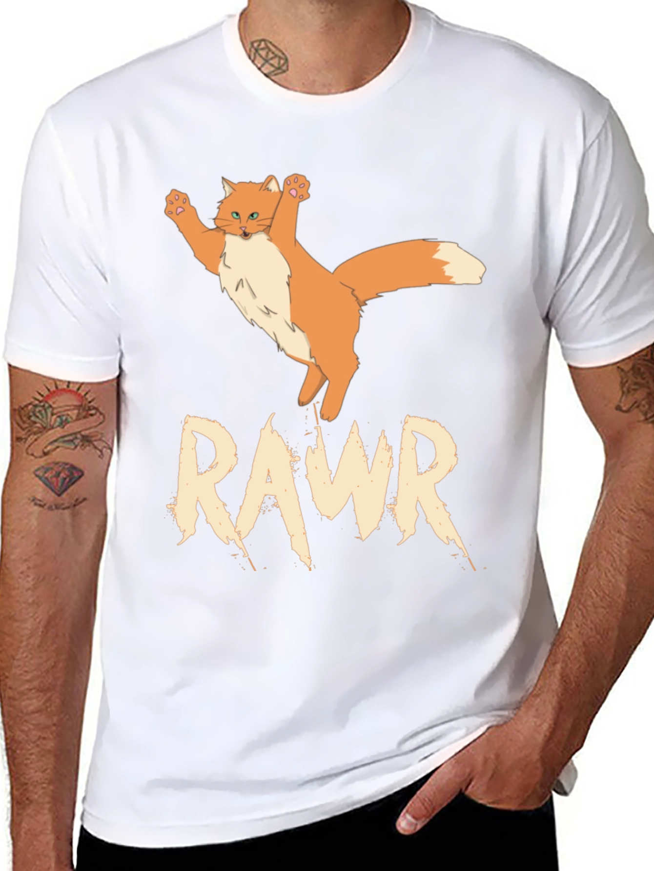 RAWR Cat Graphic Tee - Black Cotton T-Shirt