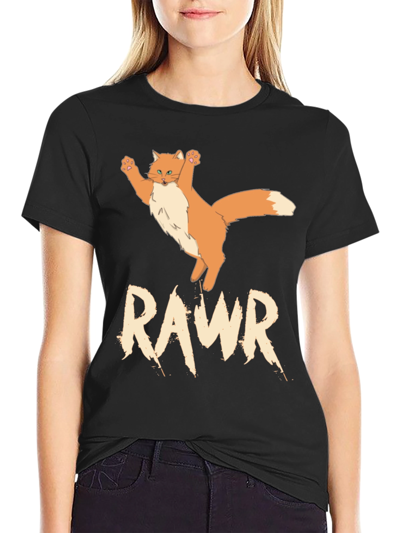 RAWR Cat Graphic Tee - Black Cotton T-Shirt