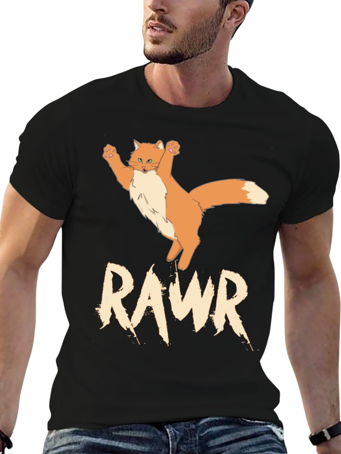 RAWR Cat Graphic Tee - Black Cotton T-Shirt