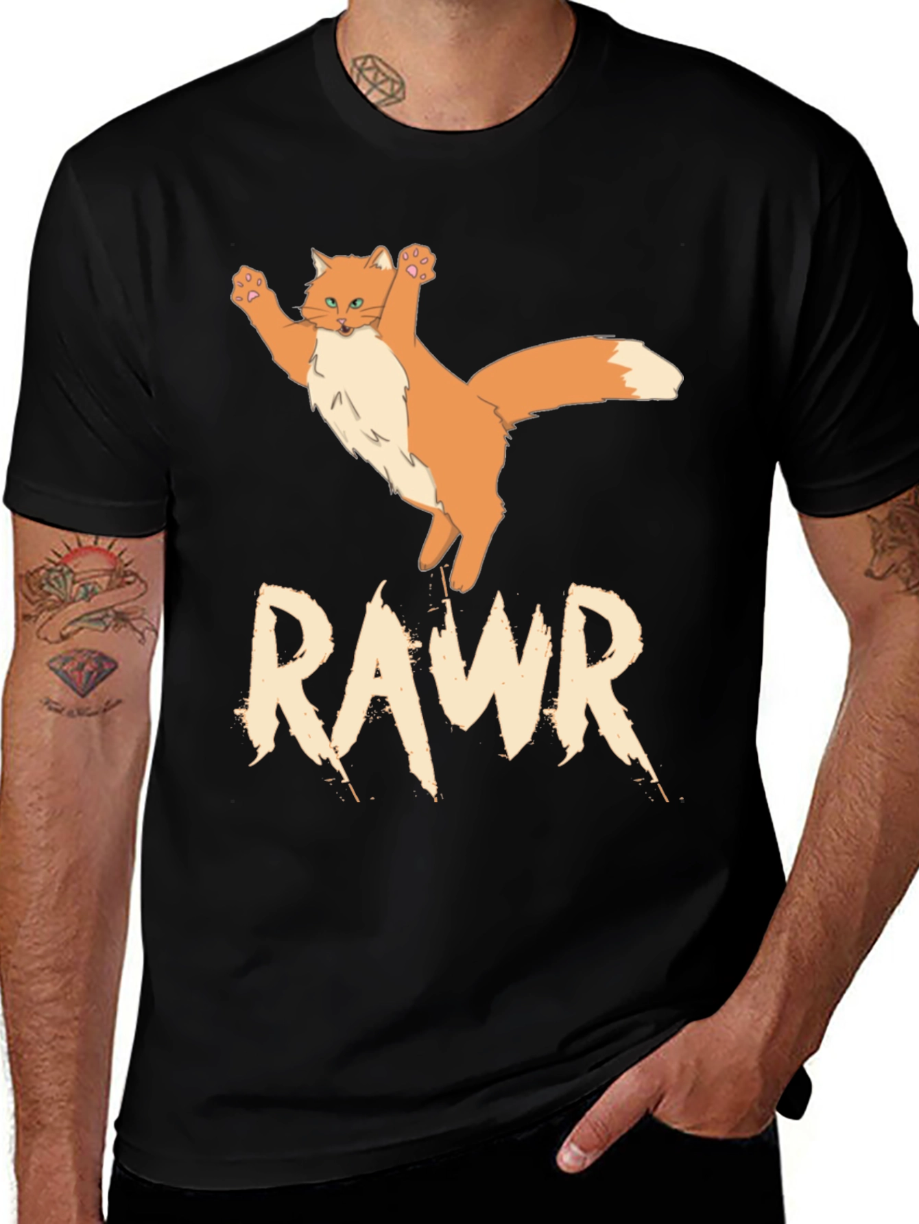 RAWR Cat Graphic Tee - Black Cotton T-Shirt