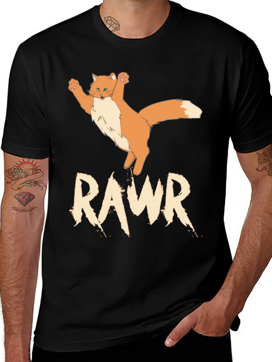 RAWR Cat Graphic Tee - Black Cotton T-Shirt