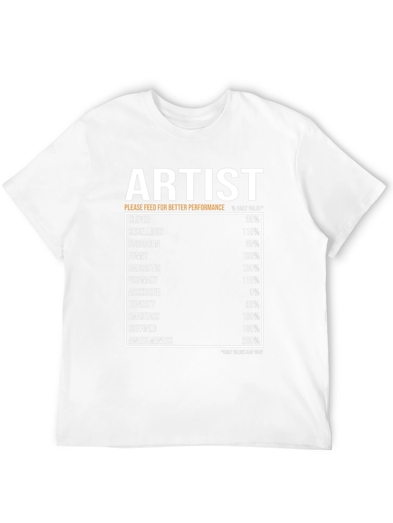 Artist Nutritional Facts Black T-Shirt