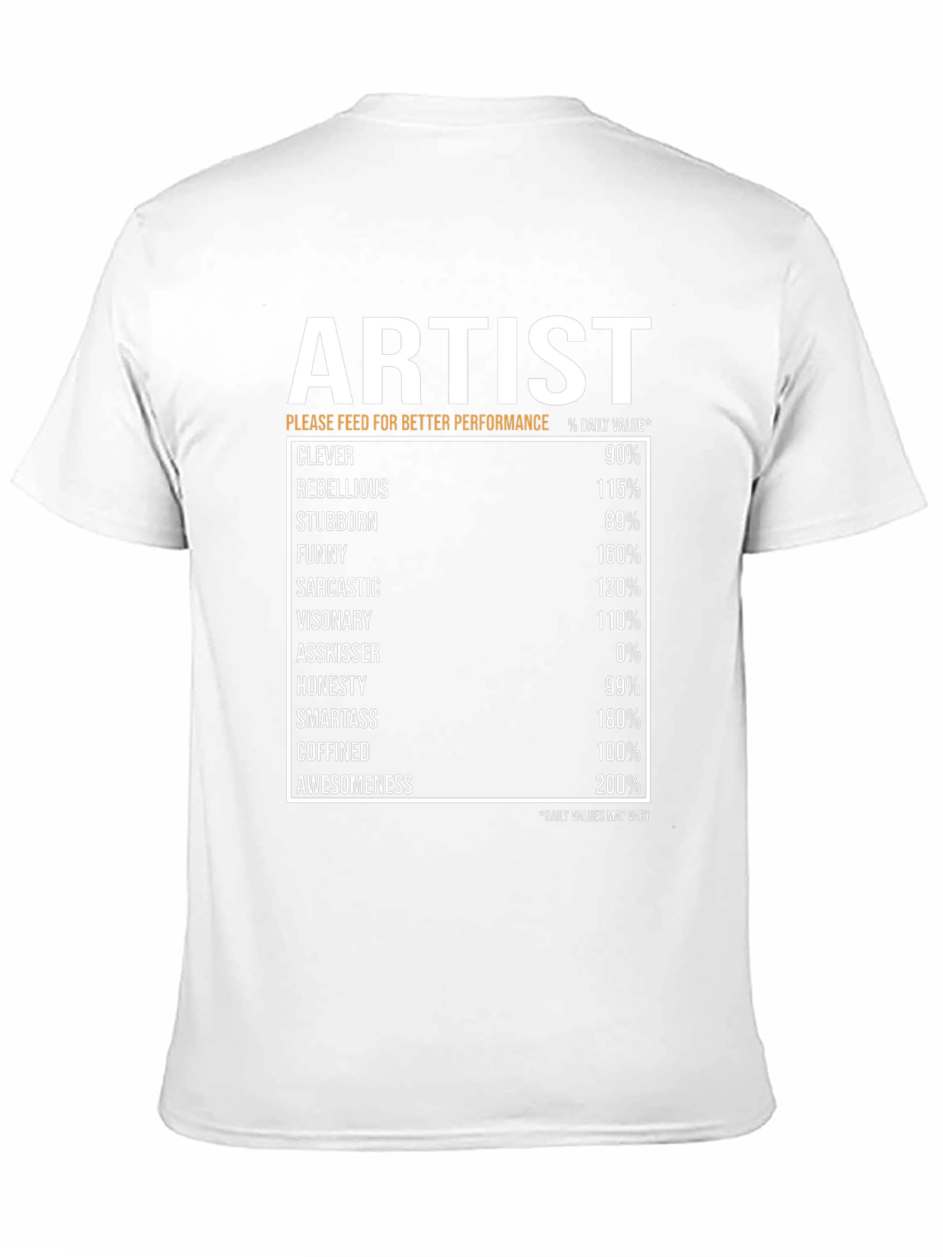 Artist Nutritional Facts Black T-Shirt
