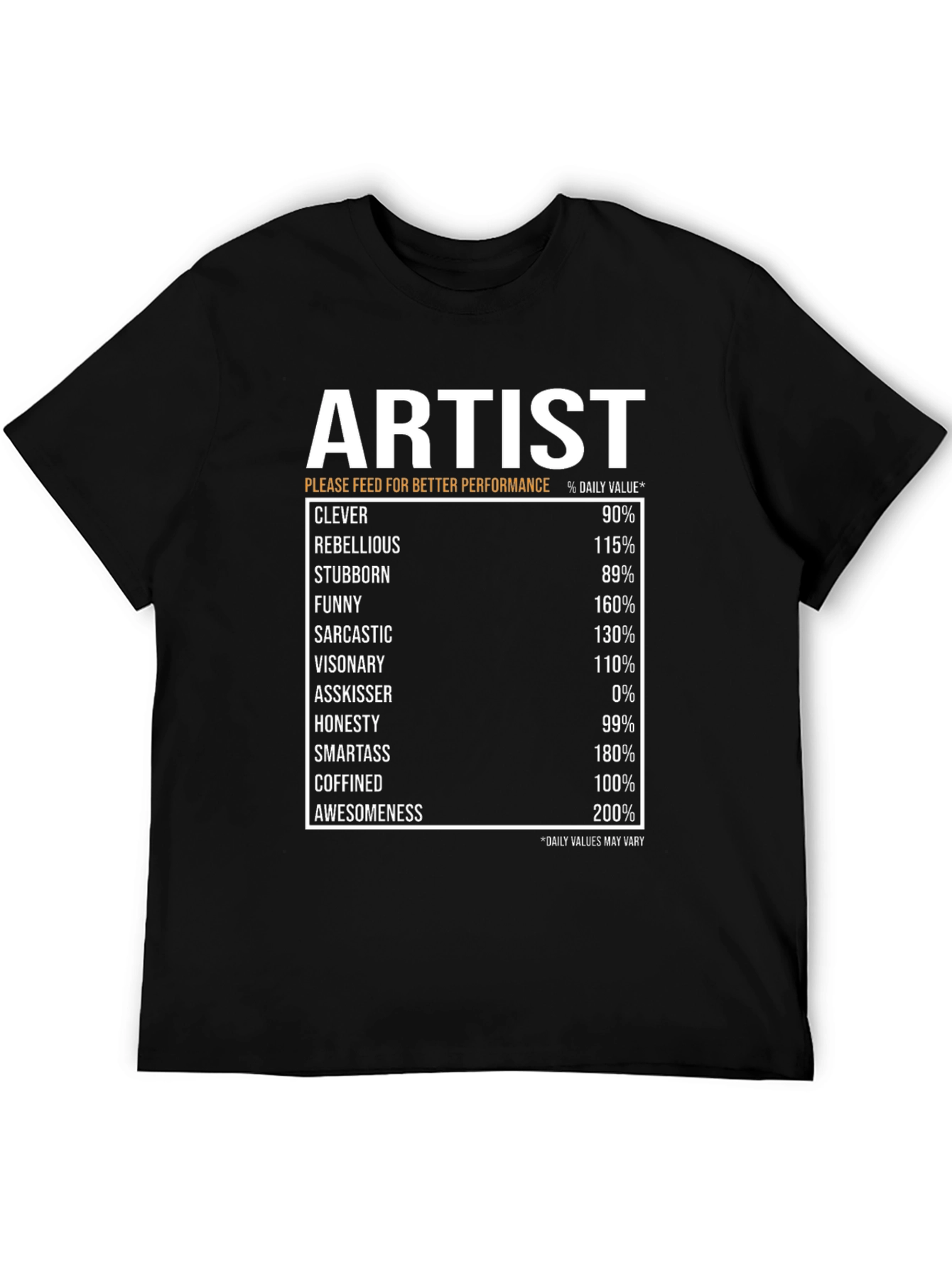 Artist Nutritional Facts Black T-Shirt