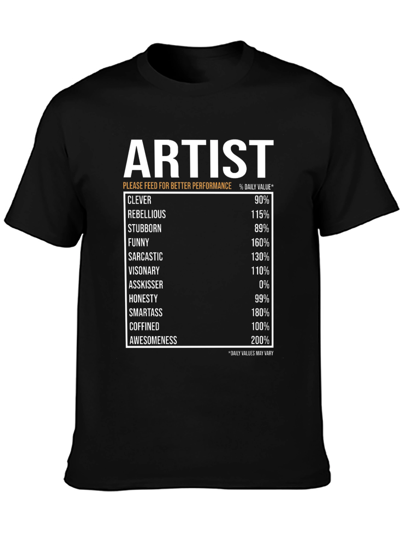 Artist Nutritional Facts Black T-Shirt