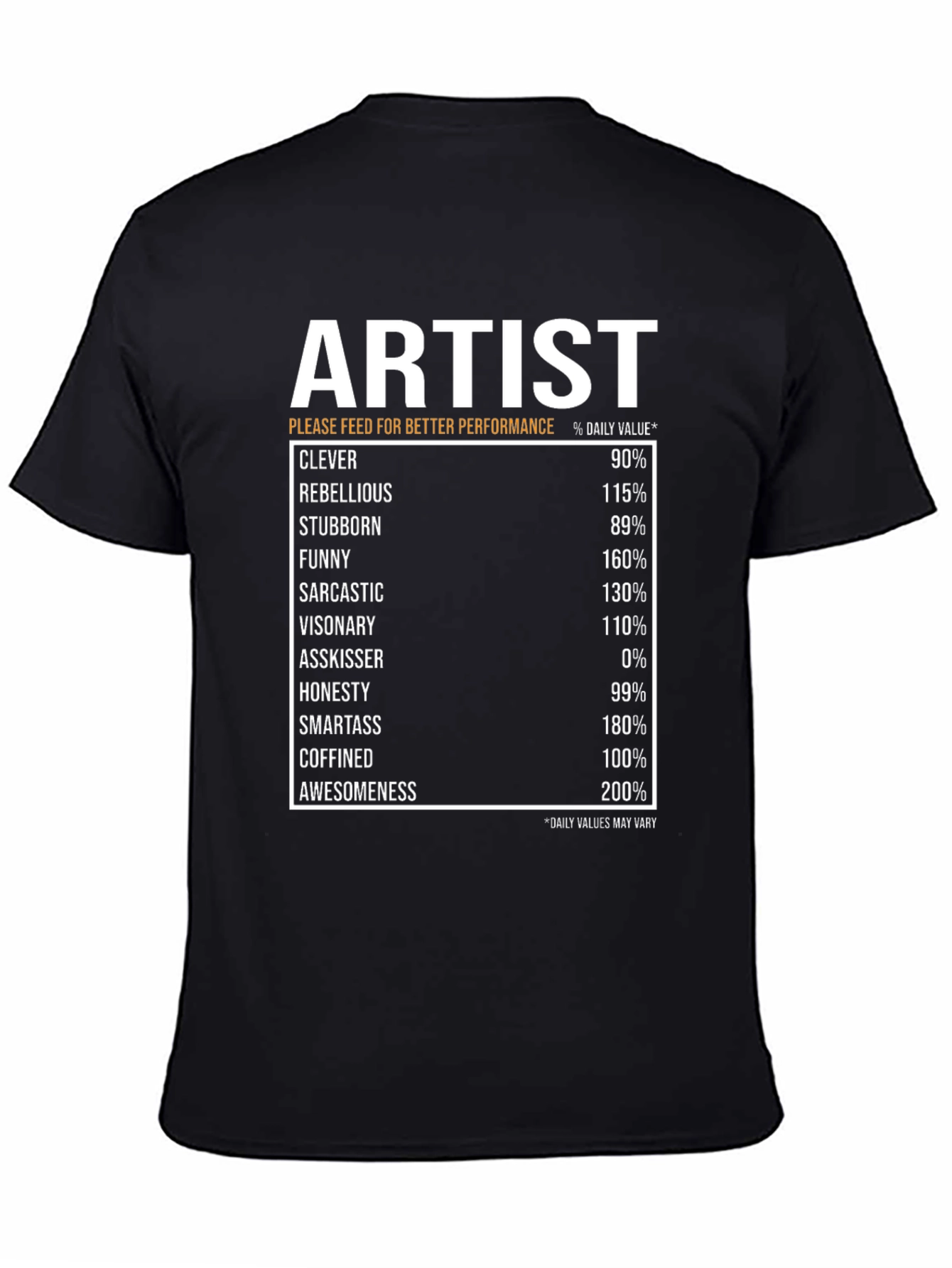 Artist Nutritional Facts Black T-Shirt