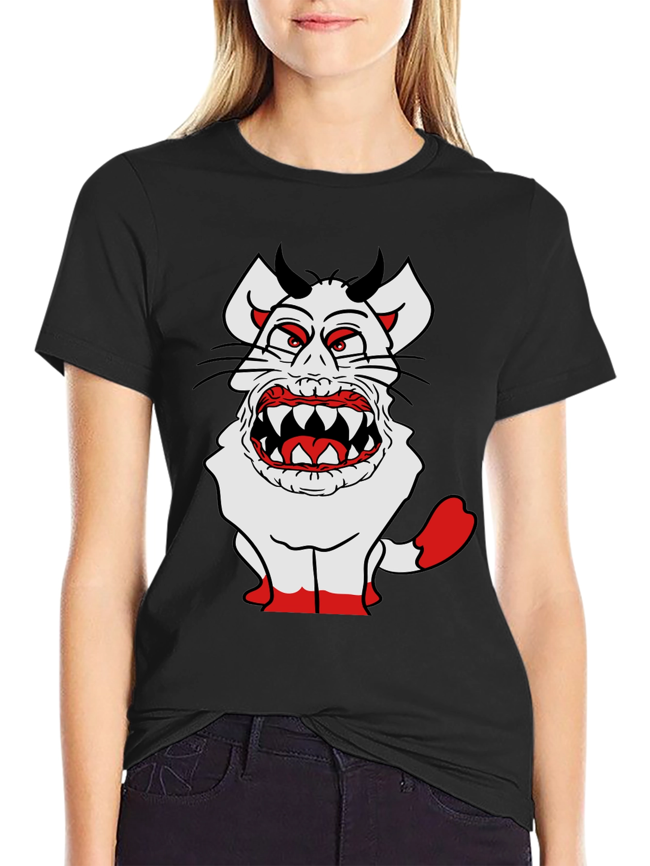 Monster Cartoon Graphic Tee - Black Cotton Blend