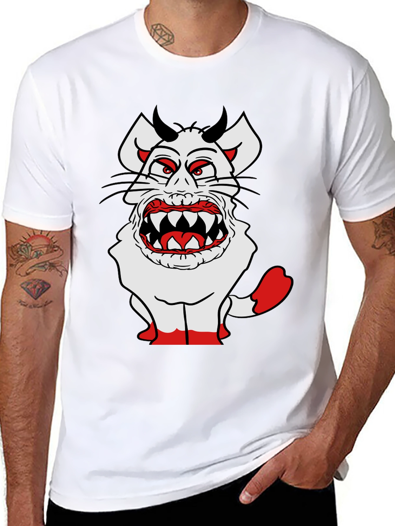 Monster Cartoon Graphic Tee - Black Cotton Blend