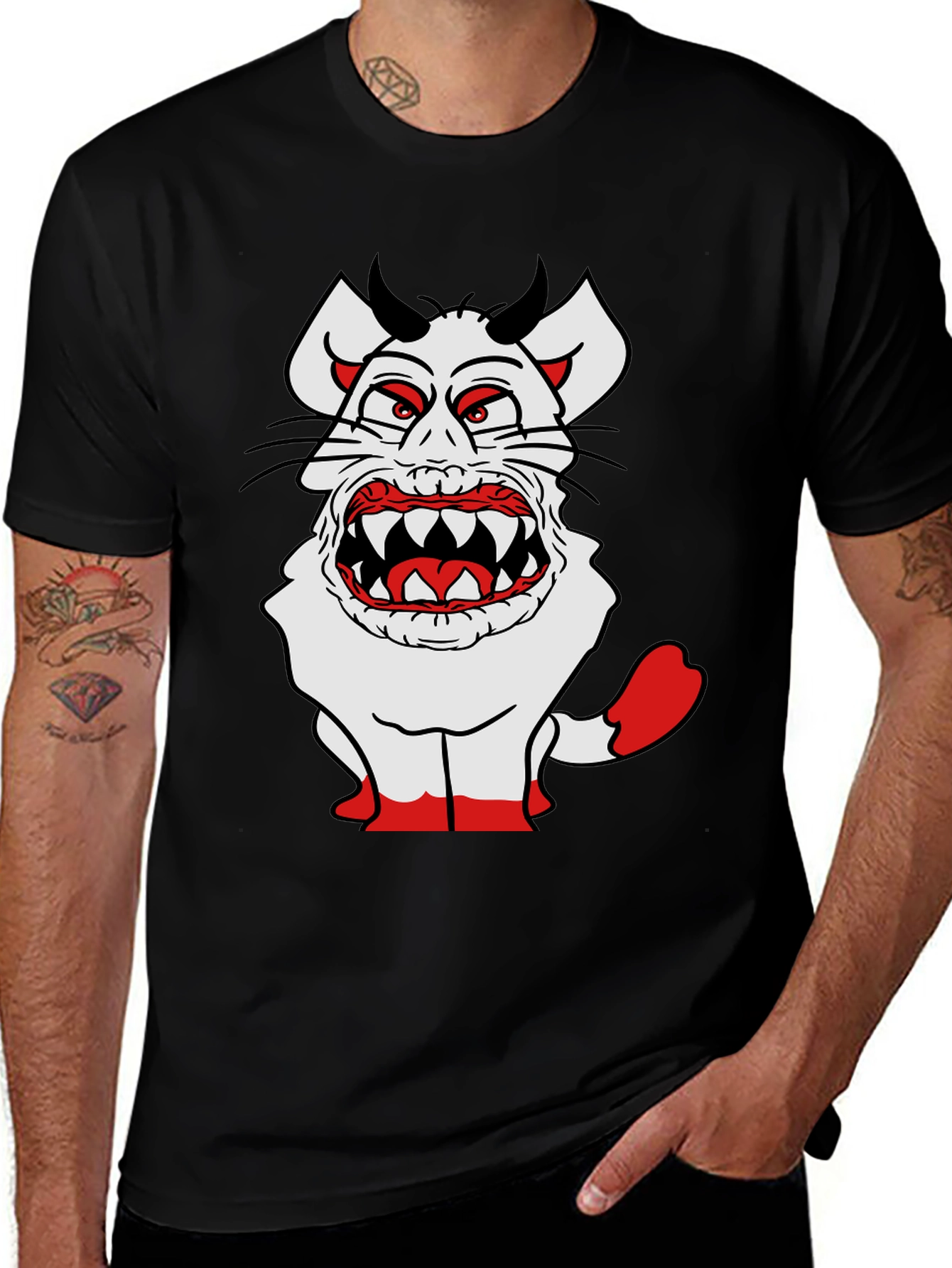 Monster Cartoon Graphic Tee - Black Cotton Blend