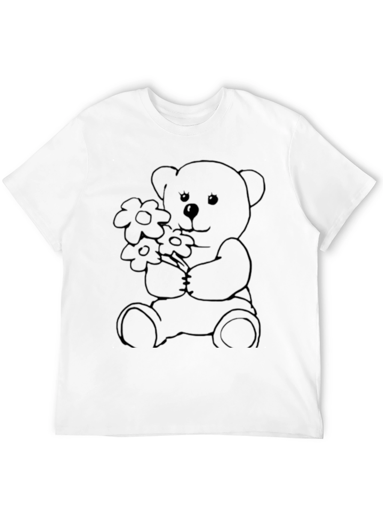 Black Teddy Bear Flowers Graphic Tee