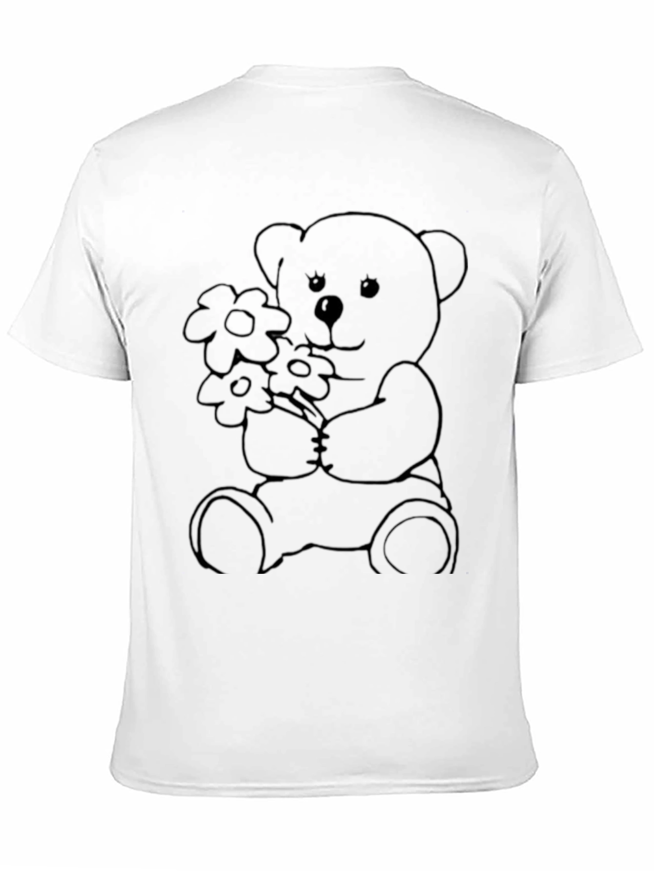 Black Teddy Bear Flowers Graphic Tee