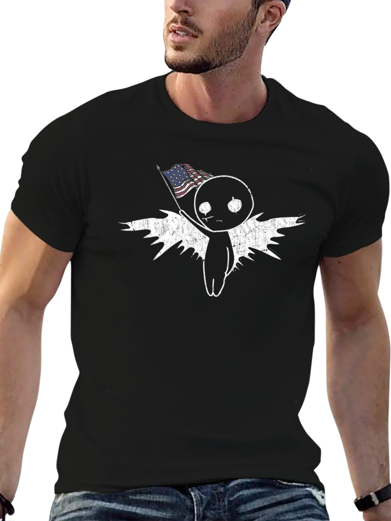 American Flag Angel Graphic Tee - Black