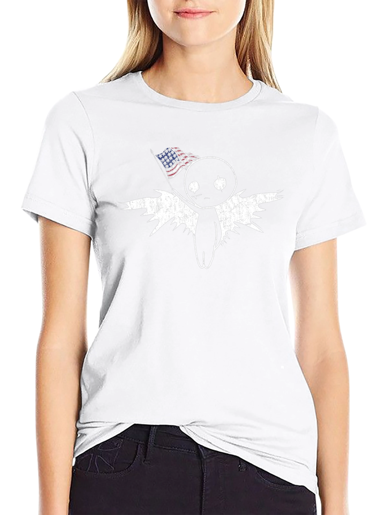 American Flag Angel Graphic Tee - Black