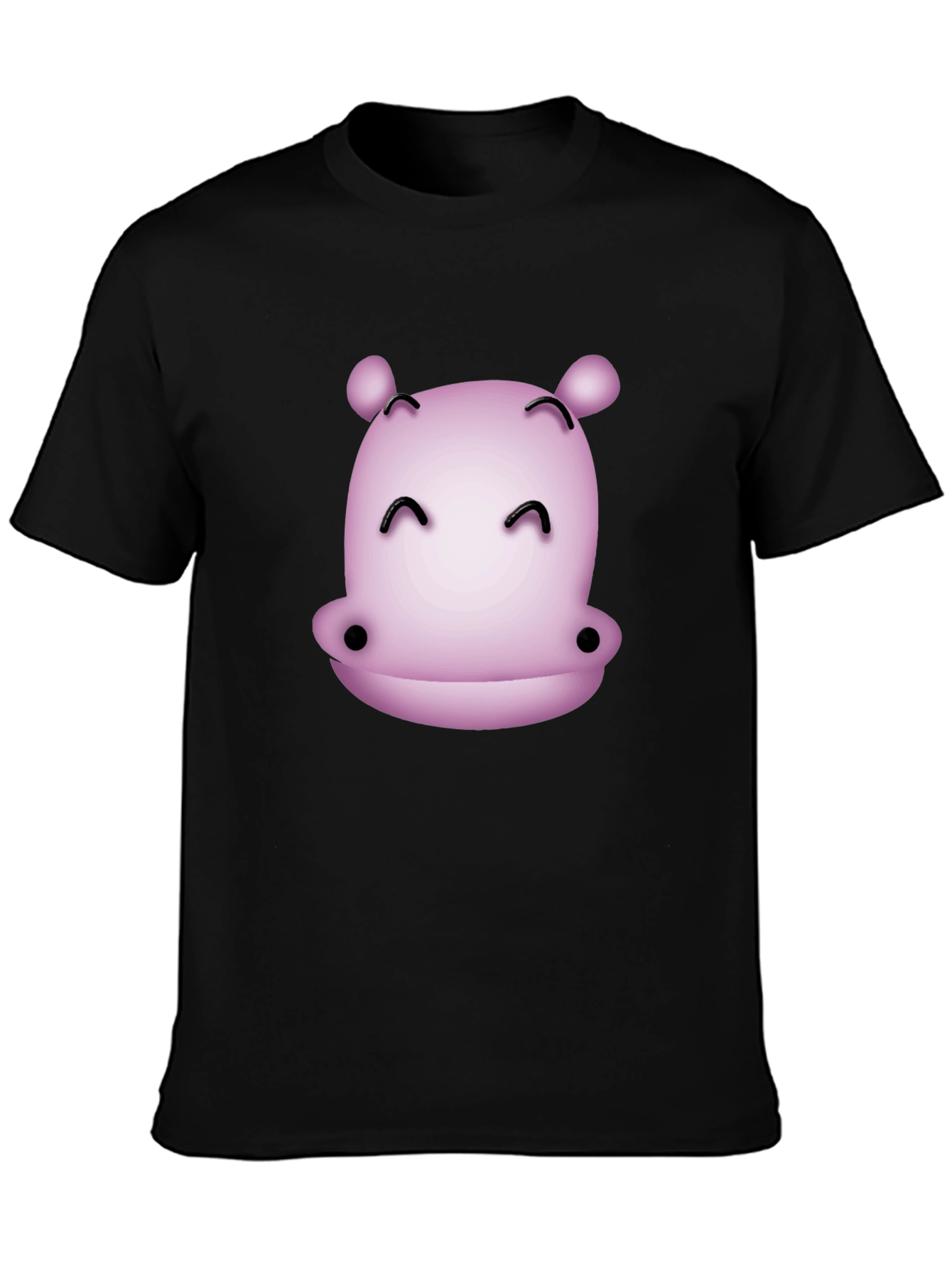 Cute Hippo Graphic T-Shirt - Black Casual Tee