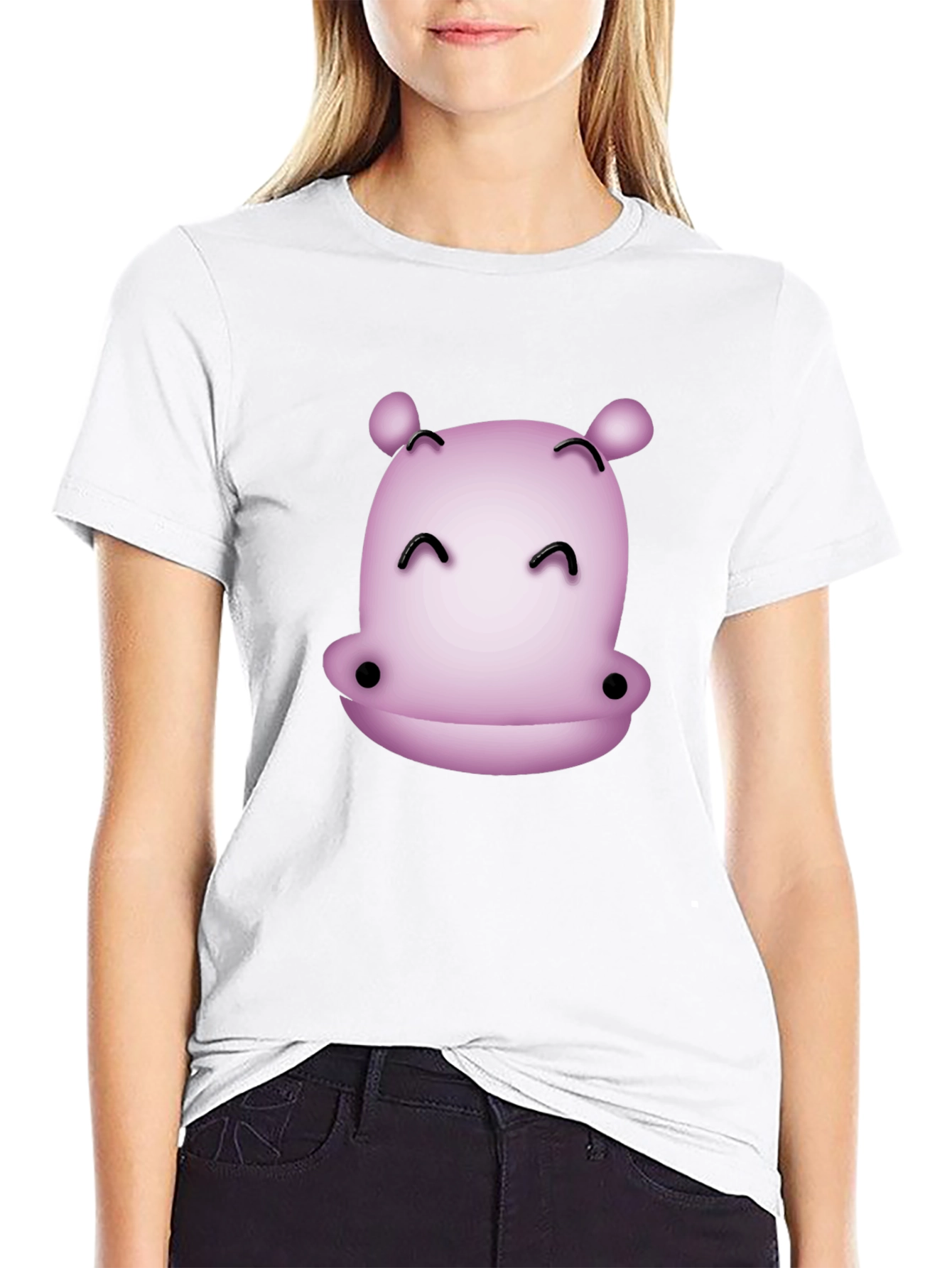Cute Hippo Graphic T-Shirt - Black Casual Tee