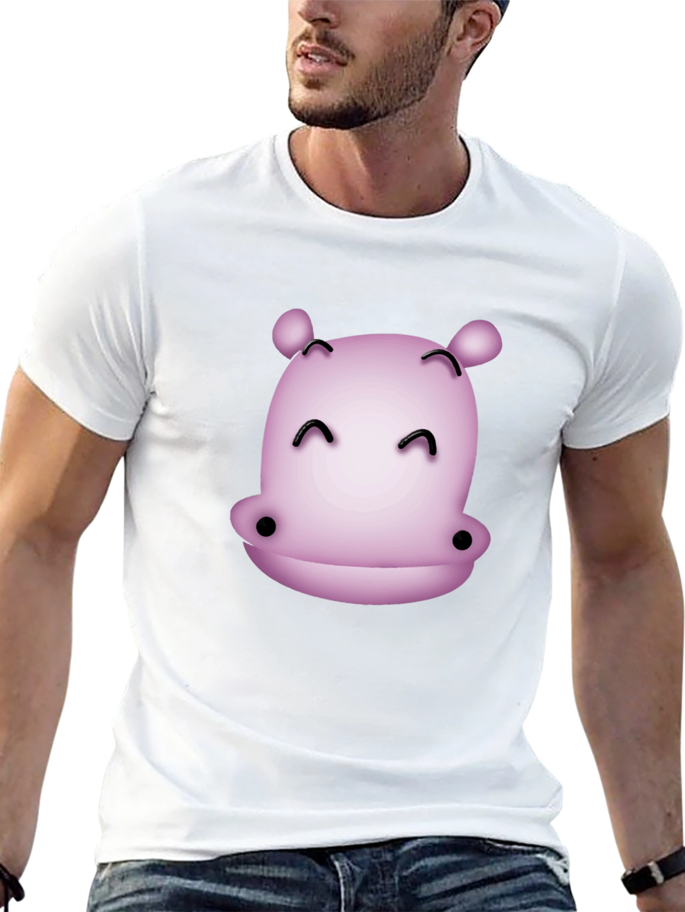 Cute Hippo Graphic T-Shirt - Black Casual Tee