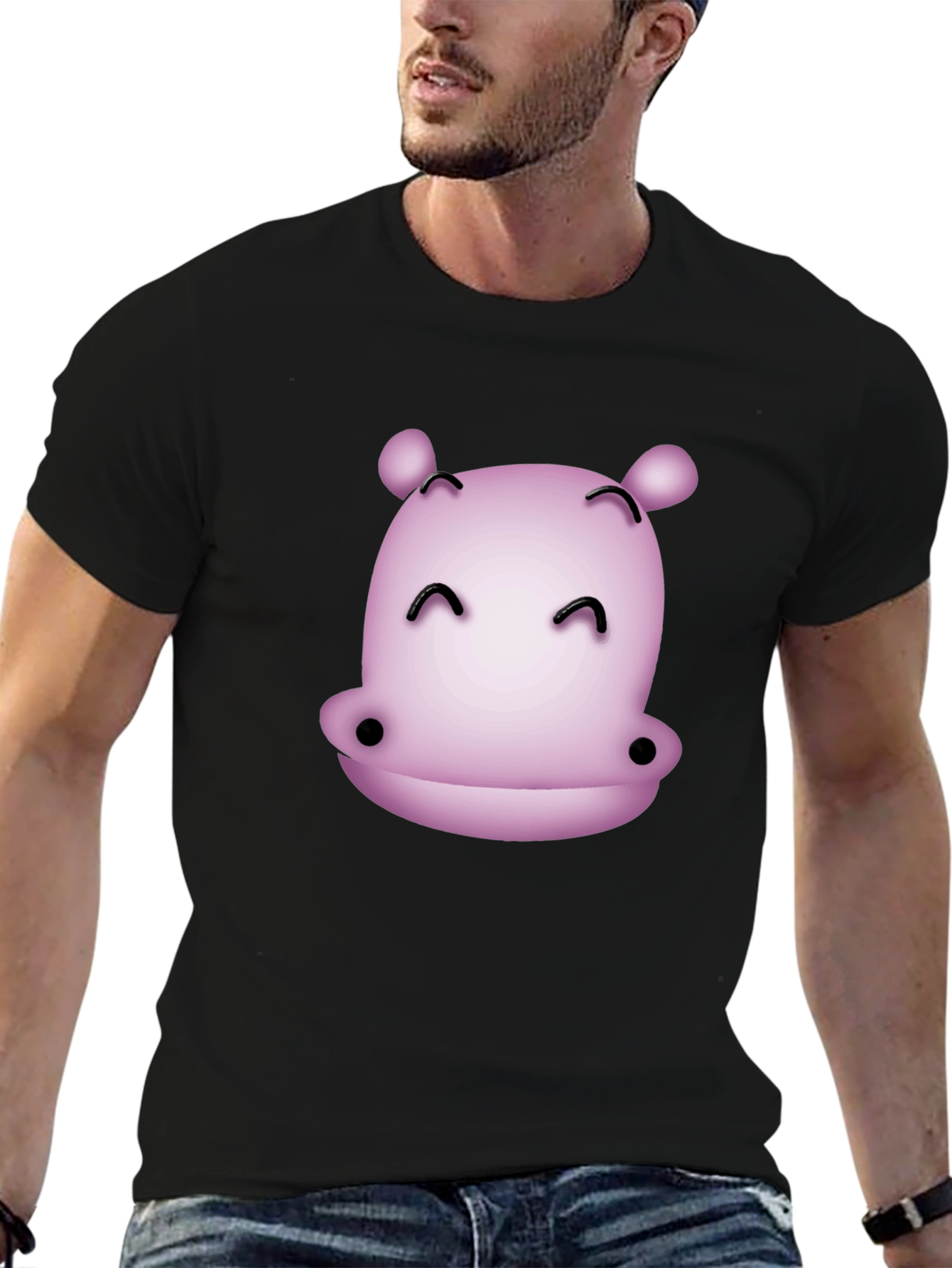Cute Hippo Graphic T-Shirt - Black Casual Tee
