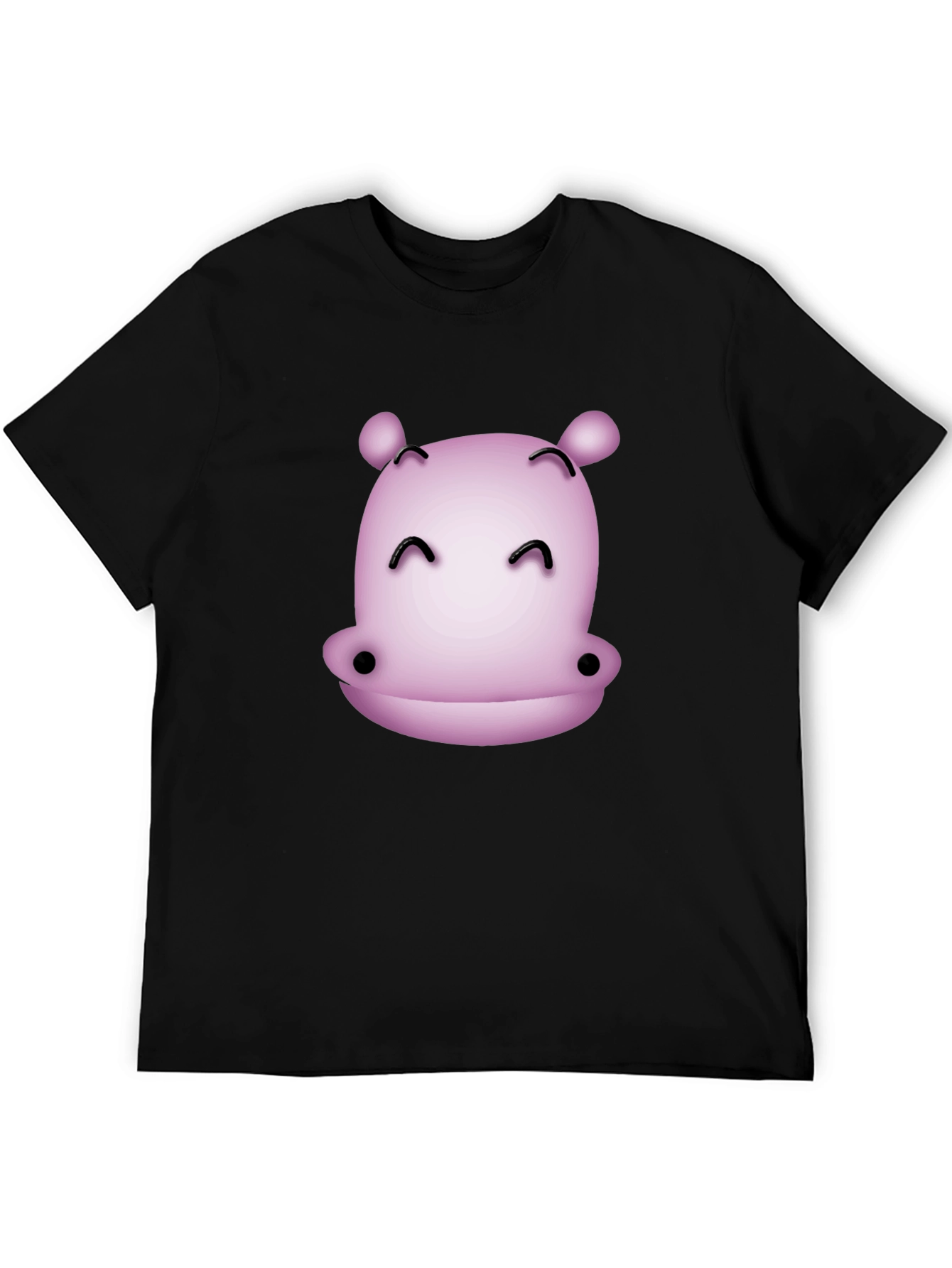 Cute Hippo Graphic T-Shirt - Black Casual Tee