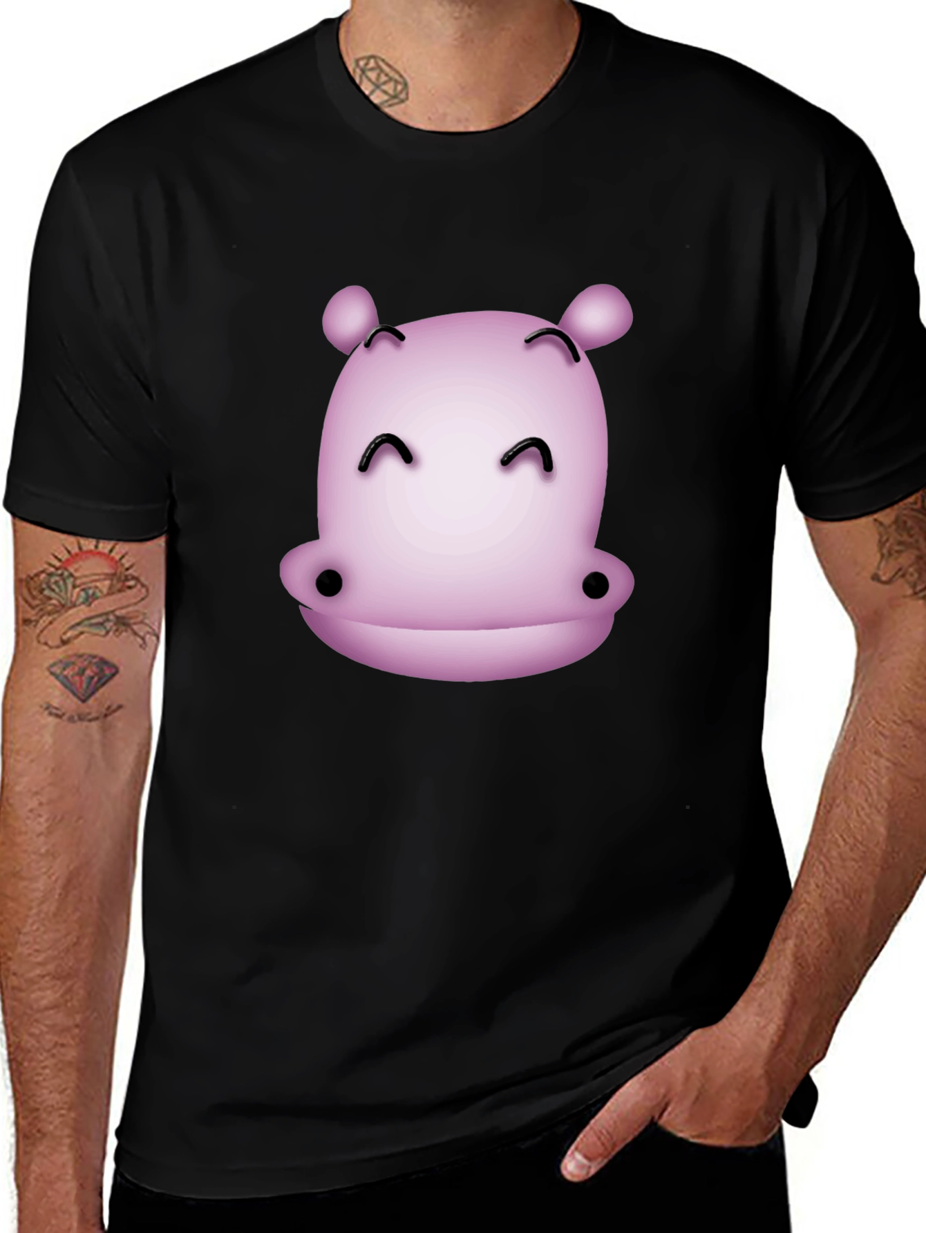 Cute Hippo Graphic T-Shirt - Black Casual Tee