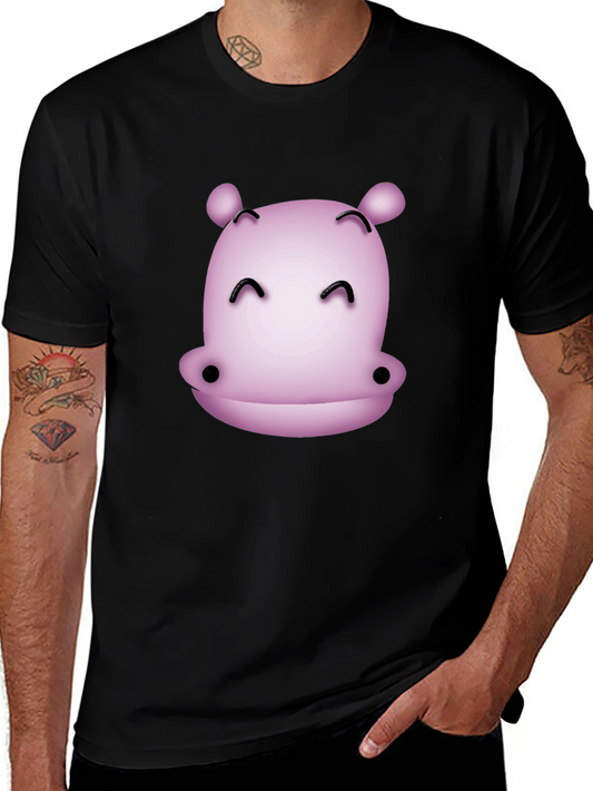 Cute Hippo Graphic T-Shirt - Black Casual Tee