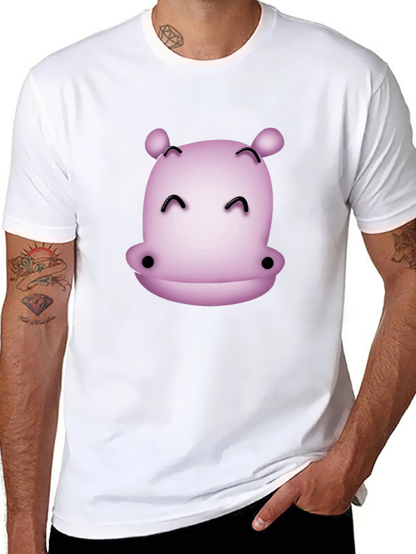 Cute Hippo Graphic T-Shirt - Black Casual Tee