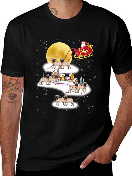Christmas Pug Santa Sleigh T-Shirt