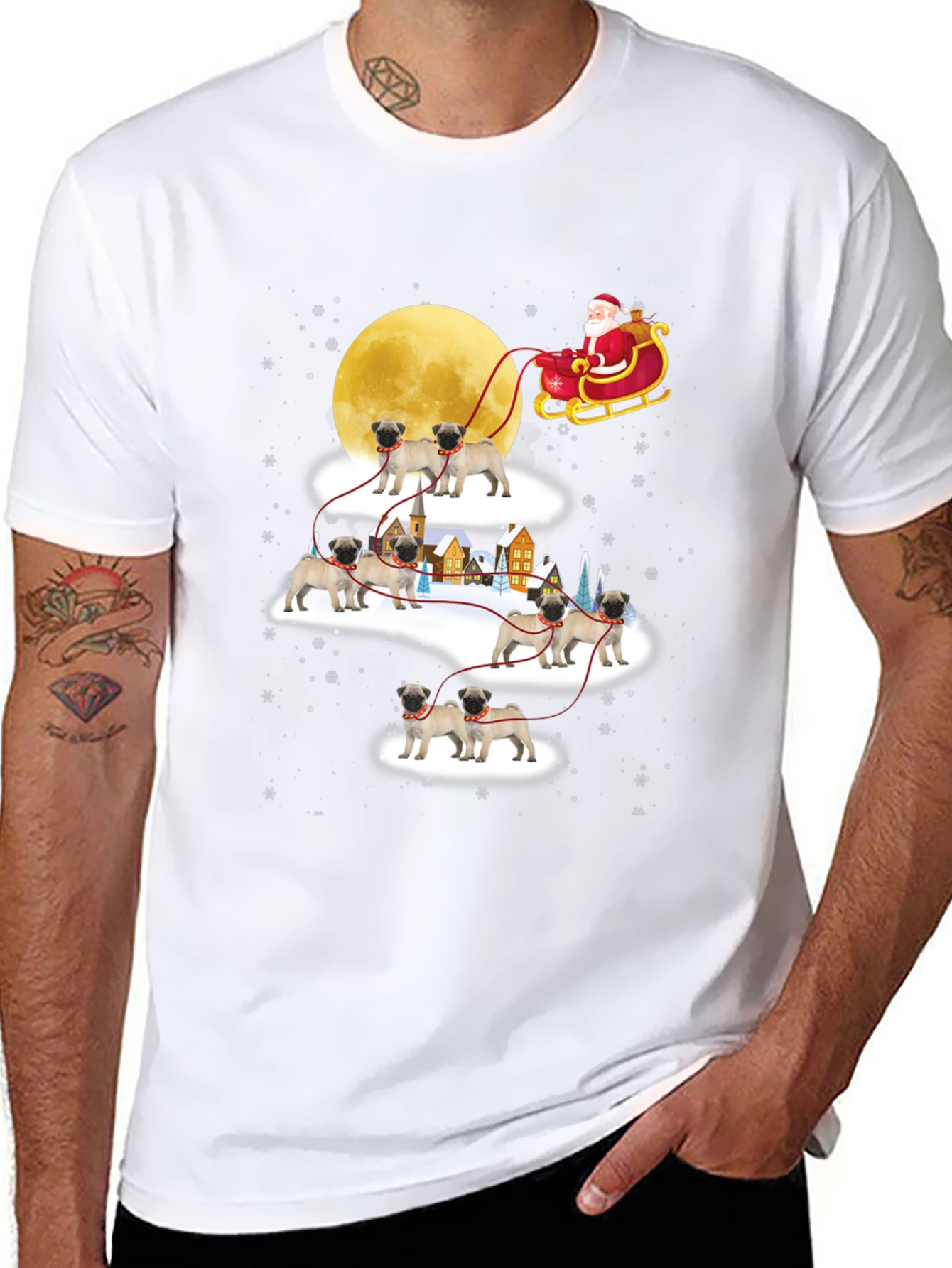 Christmas Pug Santa Sleigh T-Shirt