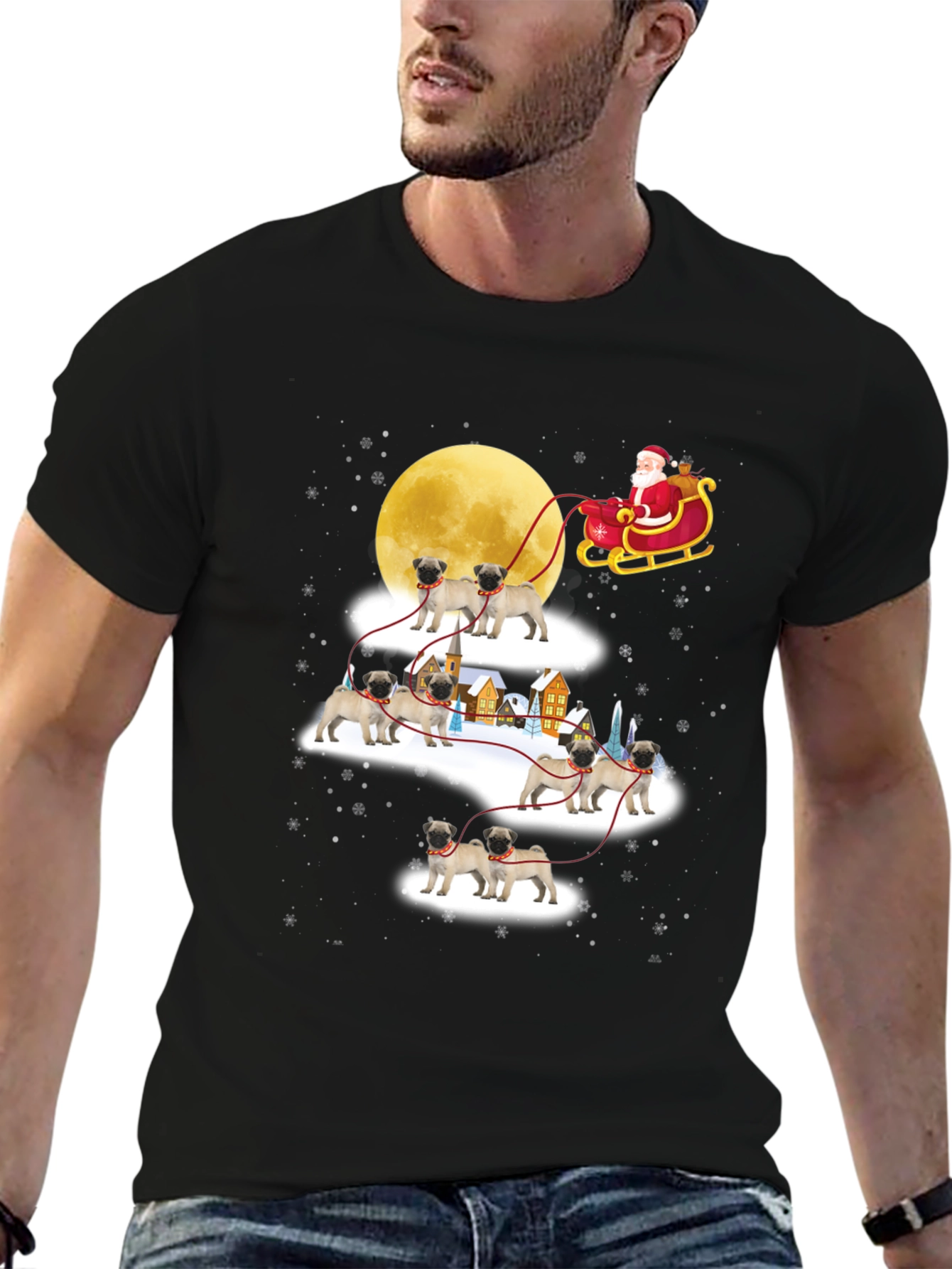 Christmas Pug Santa Sleigh T-Shirt