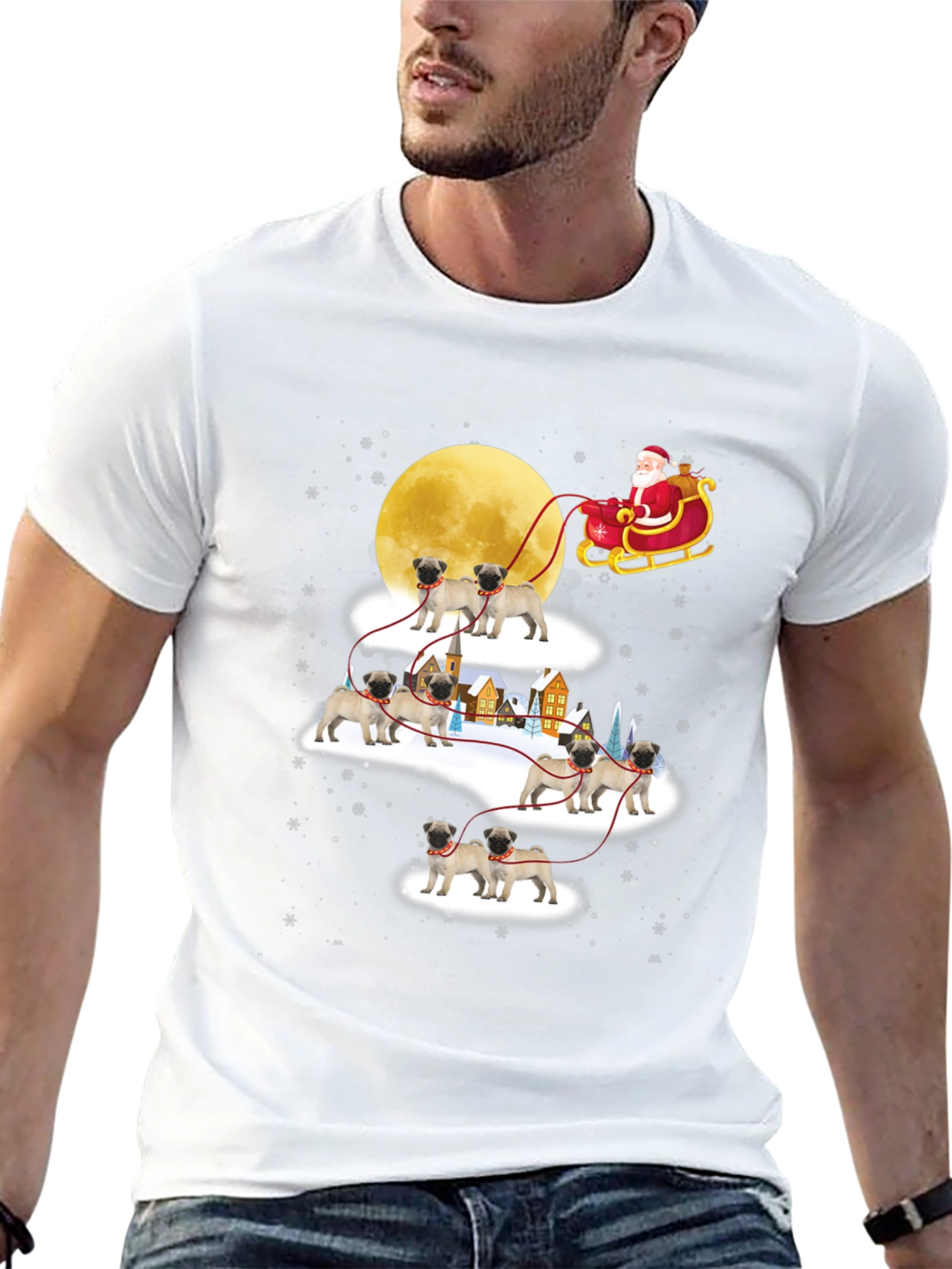 Christmas Pug Santa Sleigh T-Shirt