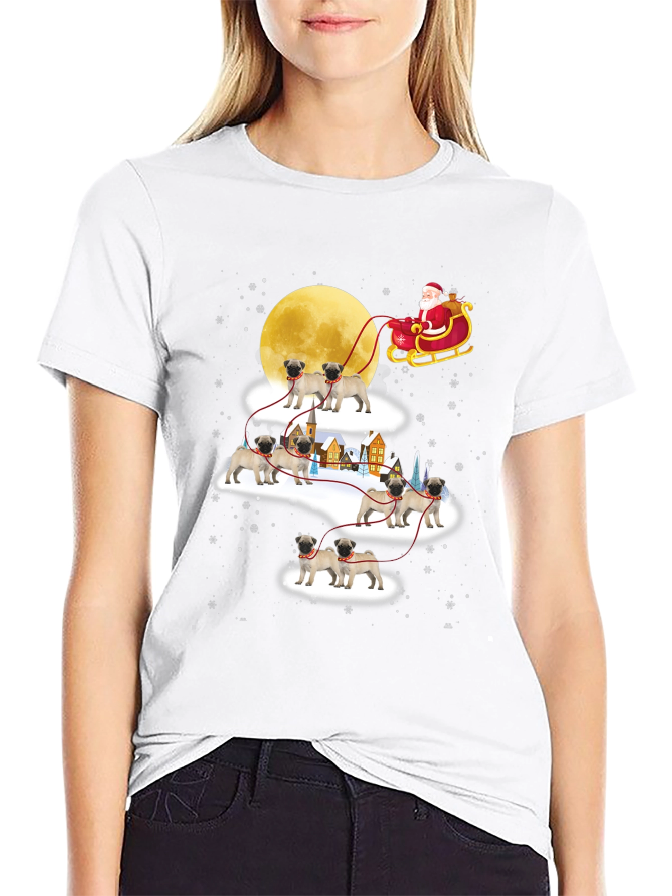 Christmas Pug Santa Sleigh T-Shirt