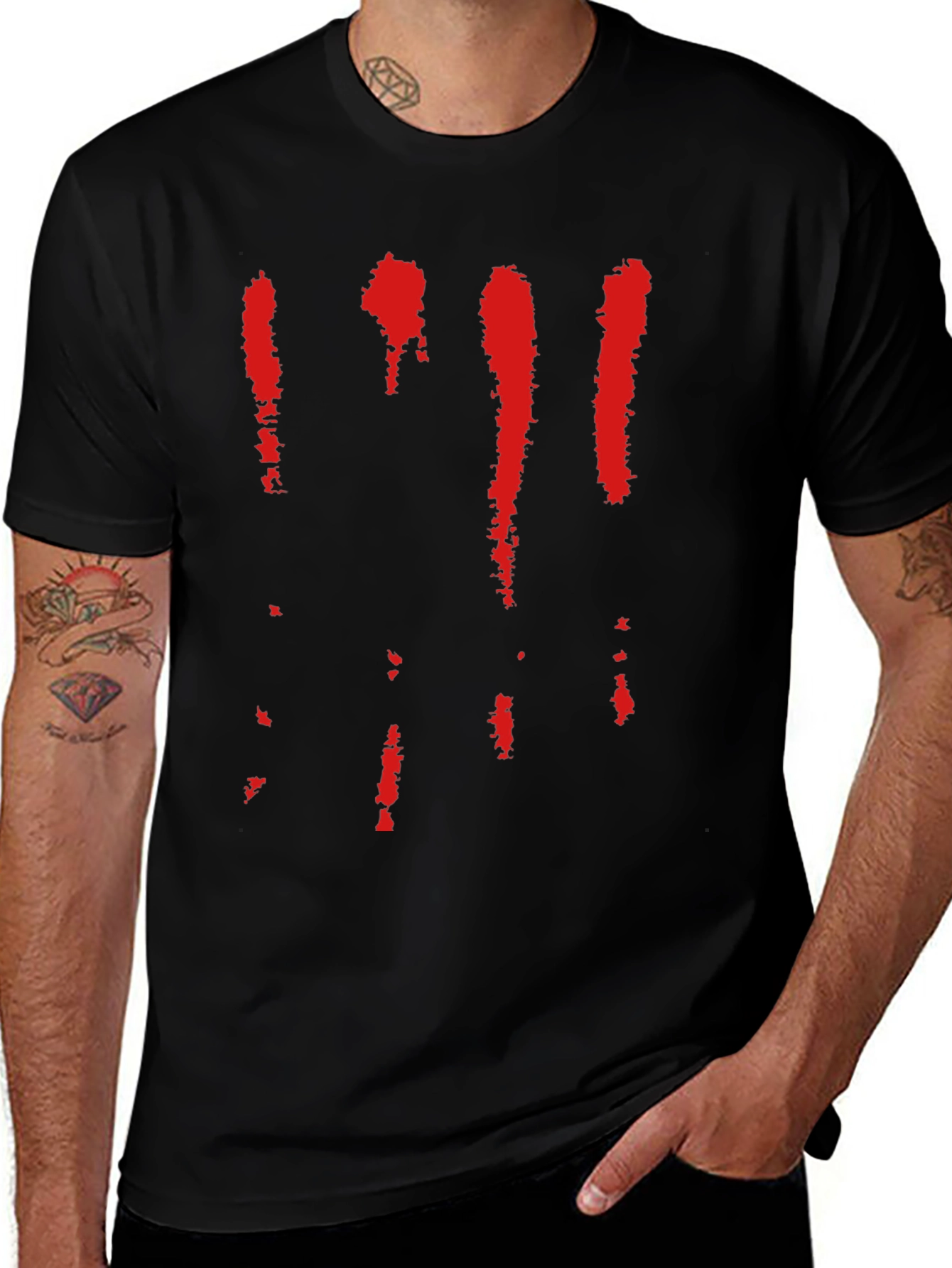 Bloody Stripe Graphic Tee - Mens Black Cotton T-Shirt
